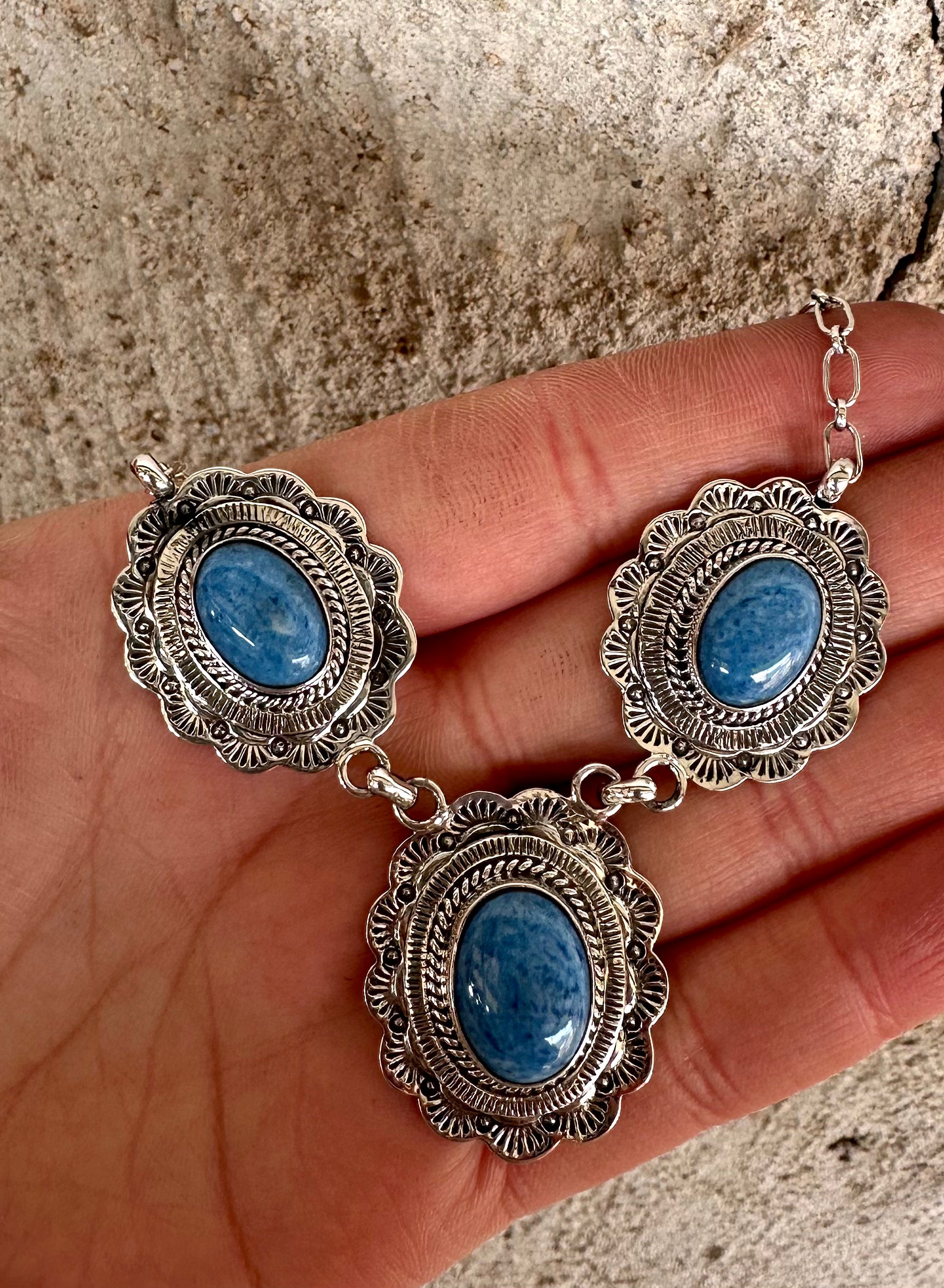 3 Stone Denim Lapis Necklace from the Rodgers Collection