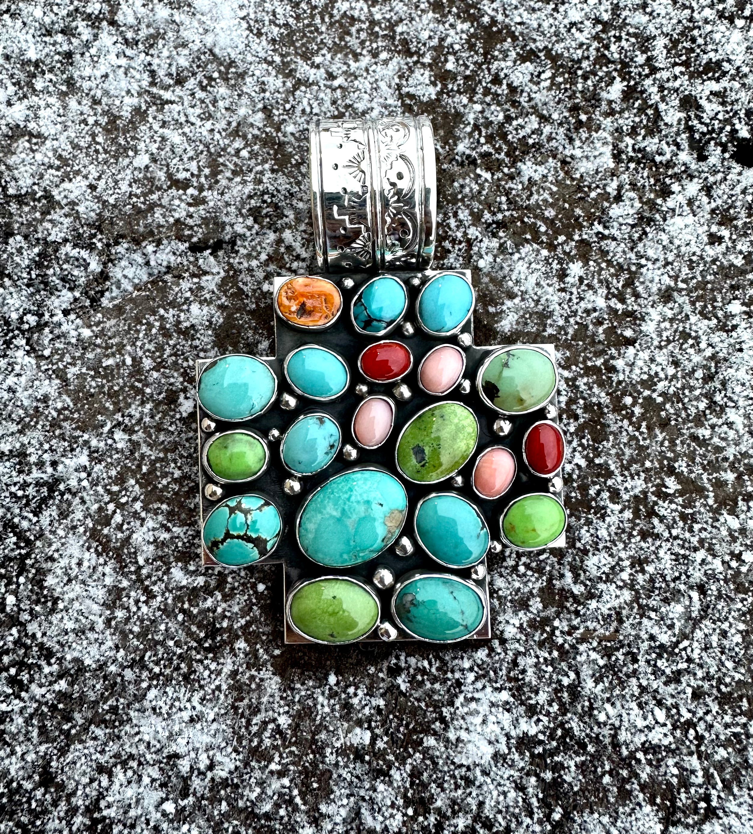 20 Stone Gilbert Secatero Cross Pendant from the Rodgers Collection
