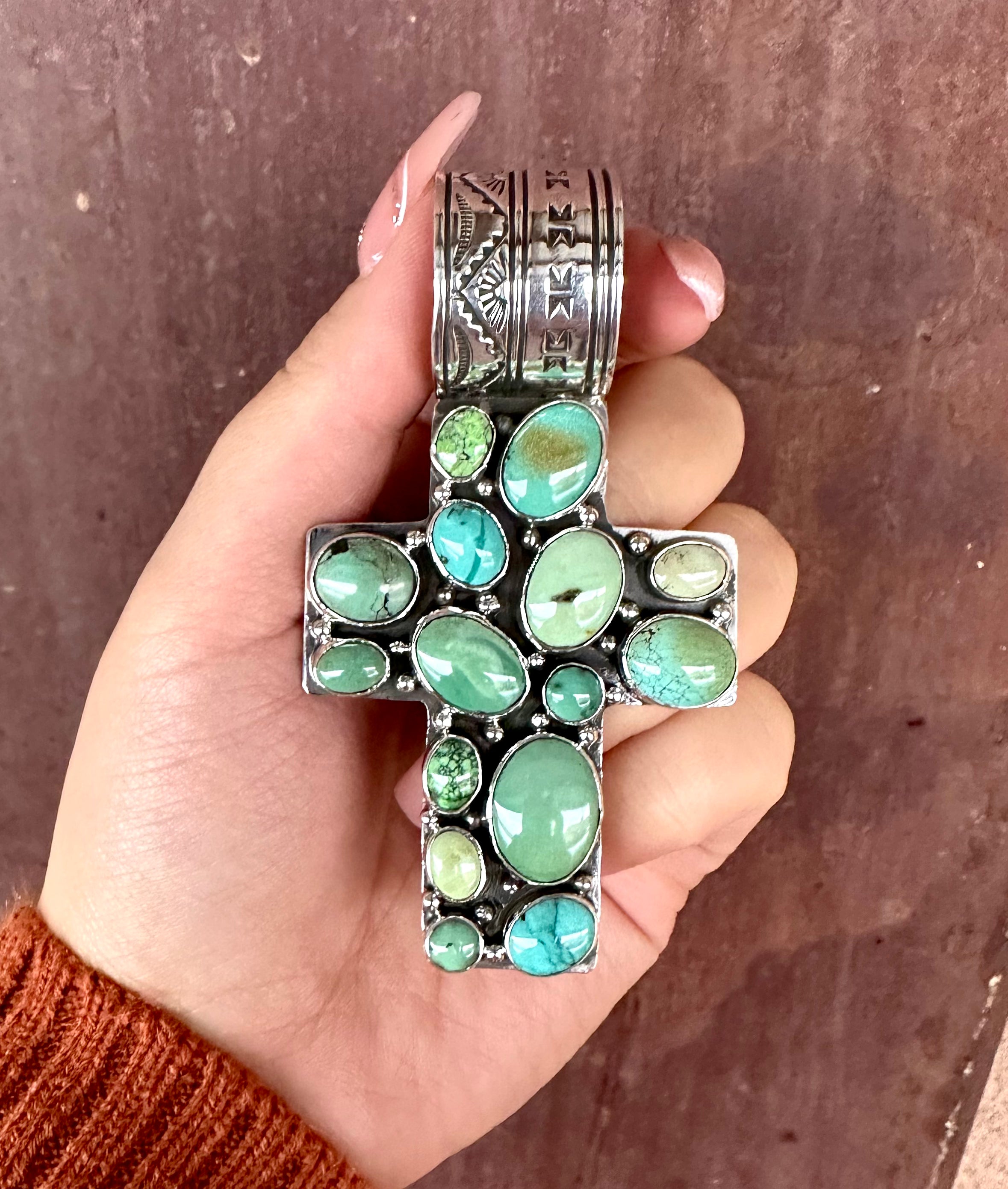 15 Green Stone Vintage Cross from the Rodgers Collection