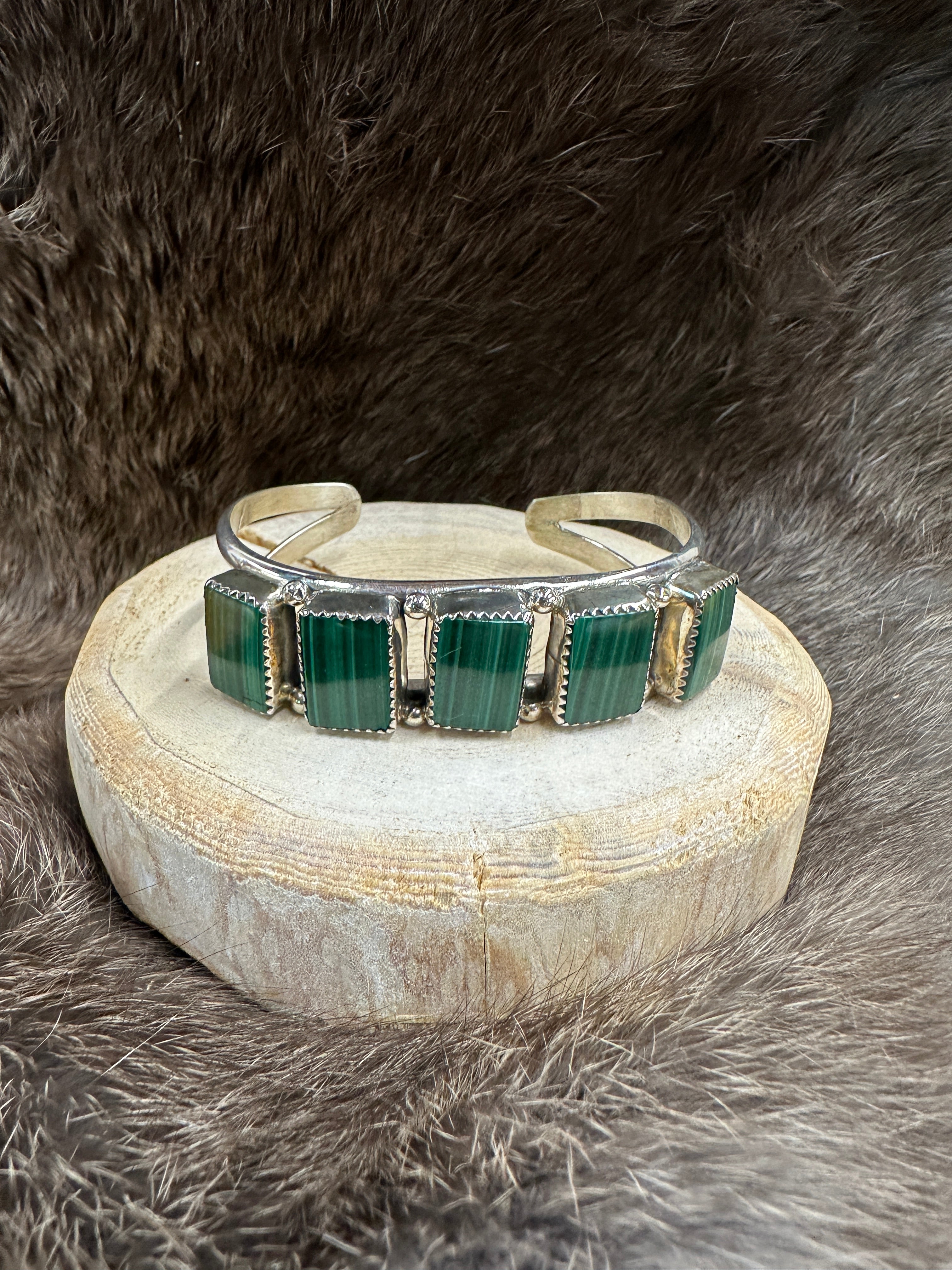 5 Stone Rectangle Malachite Cuff
