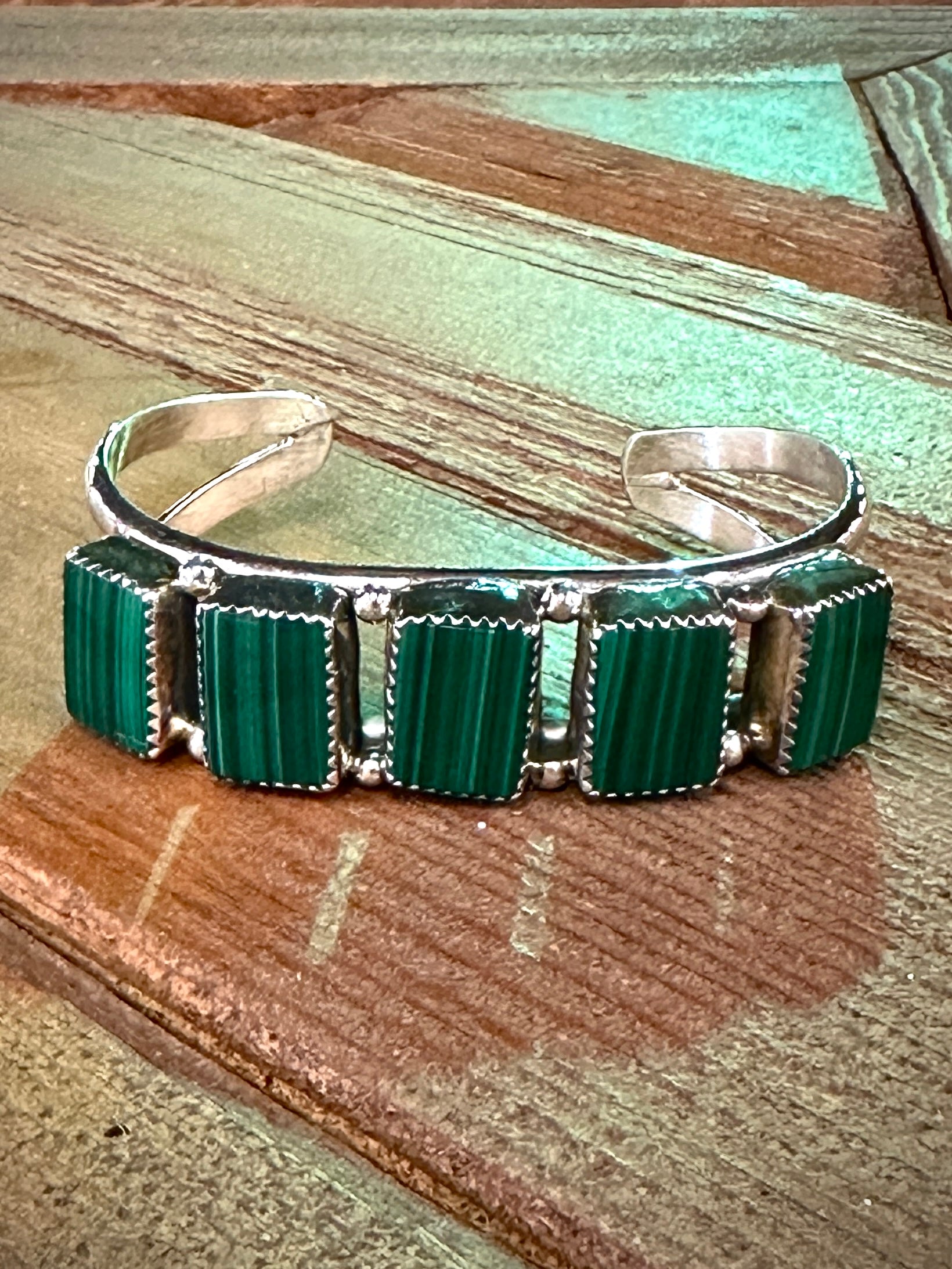 5 Stone Rectangle Malachite Cuff