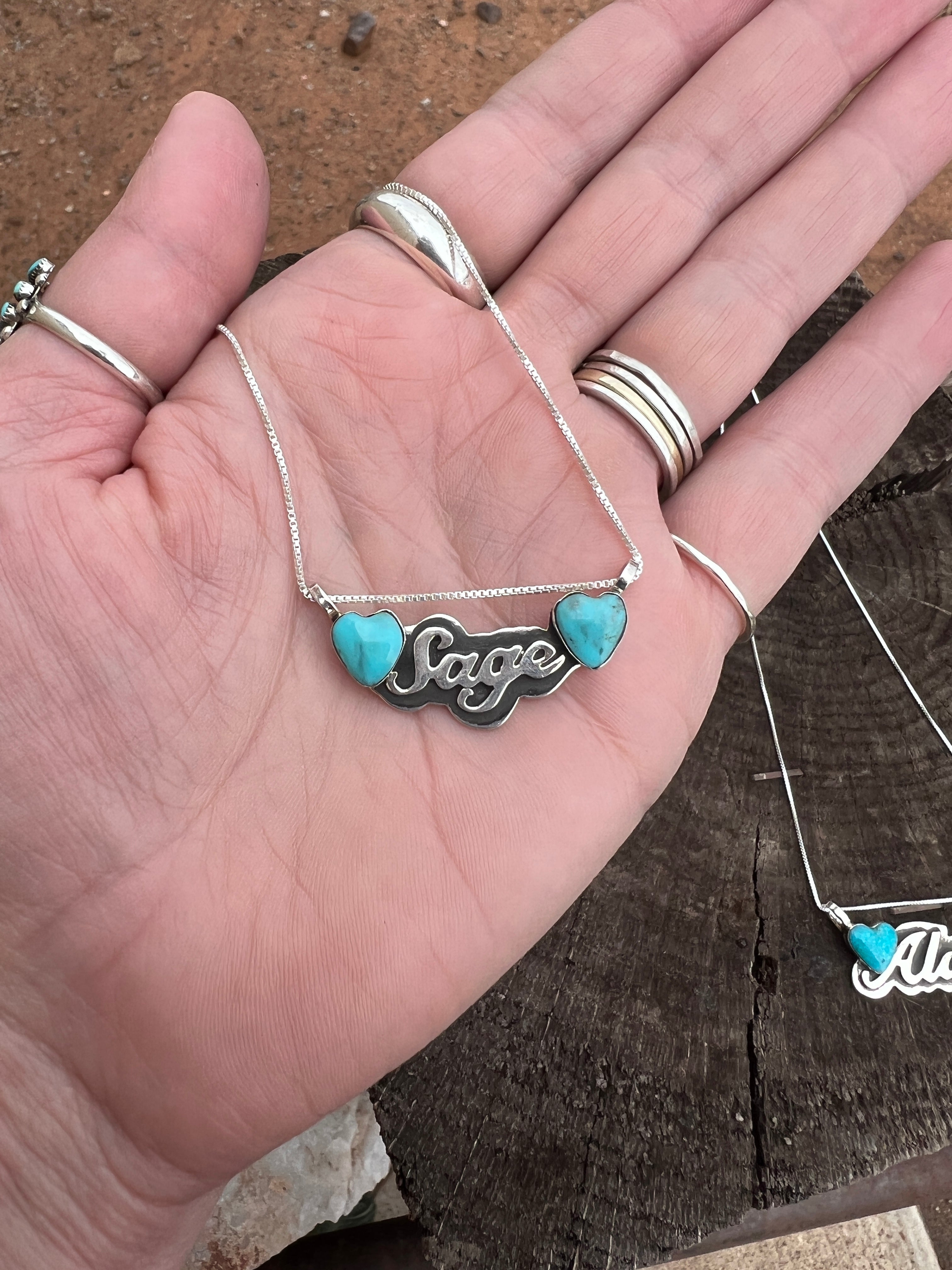 "Falling For You" Signature Name Necklace with 2 Heart's