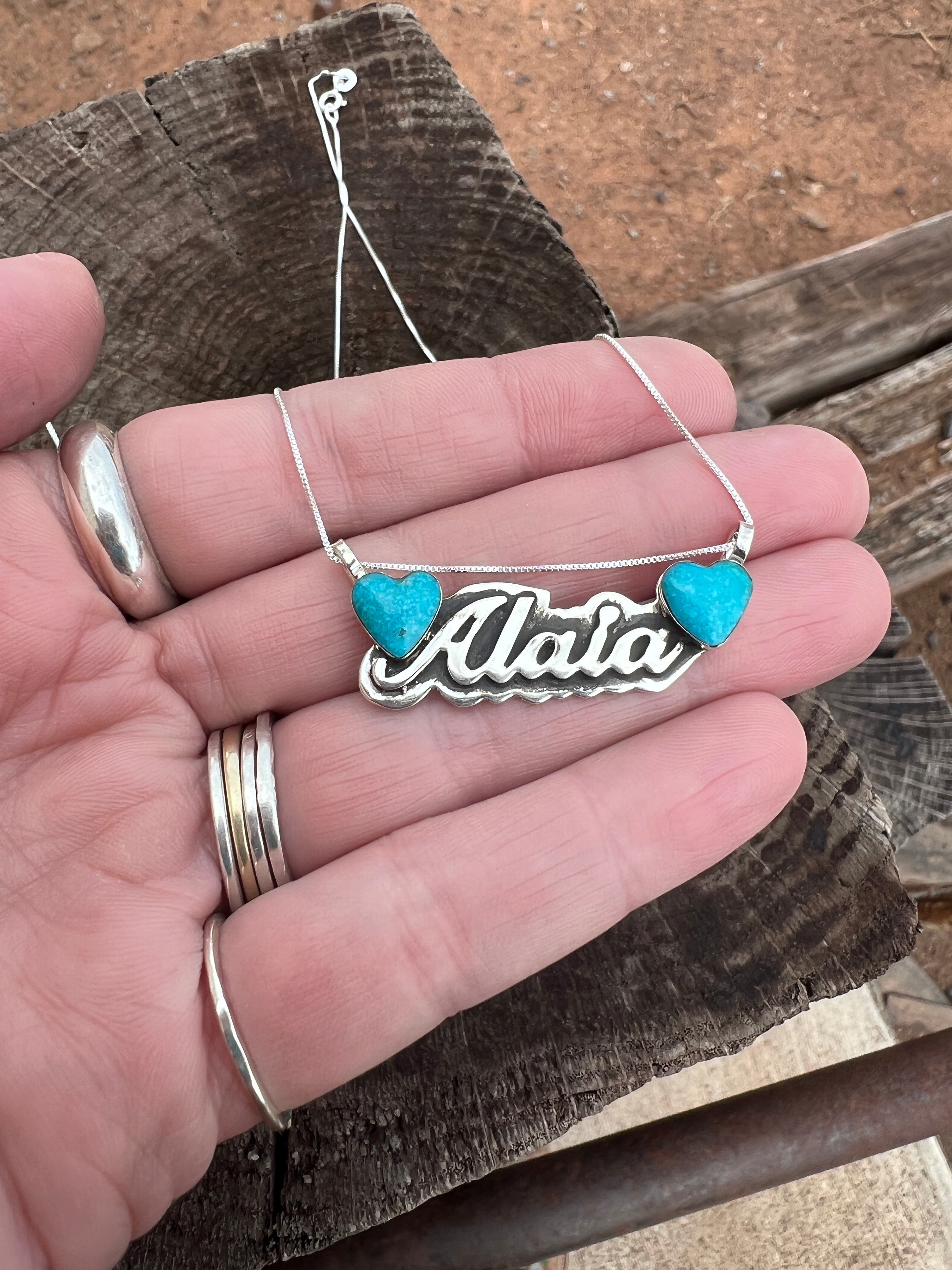 "Falling For You" Signature Name Necklace with 2 Heart's