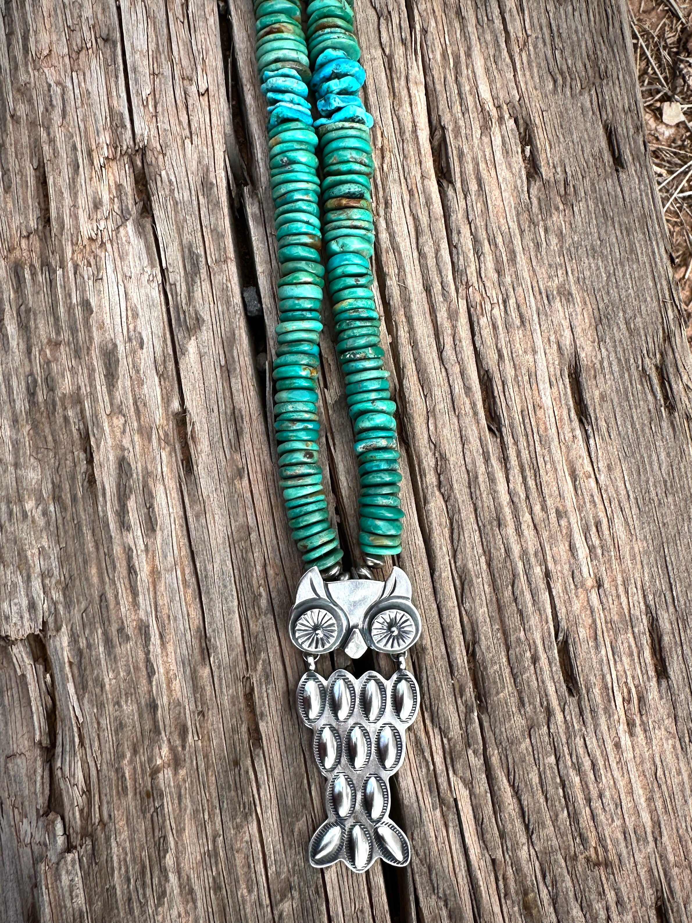 Navajo Bump Out Owl Necklace with China Mountain Beads from Rodgers Collection