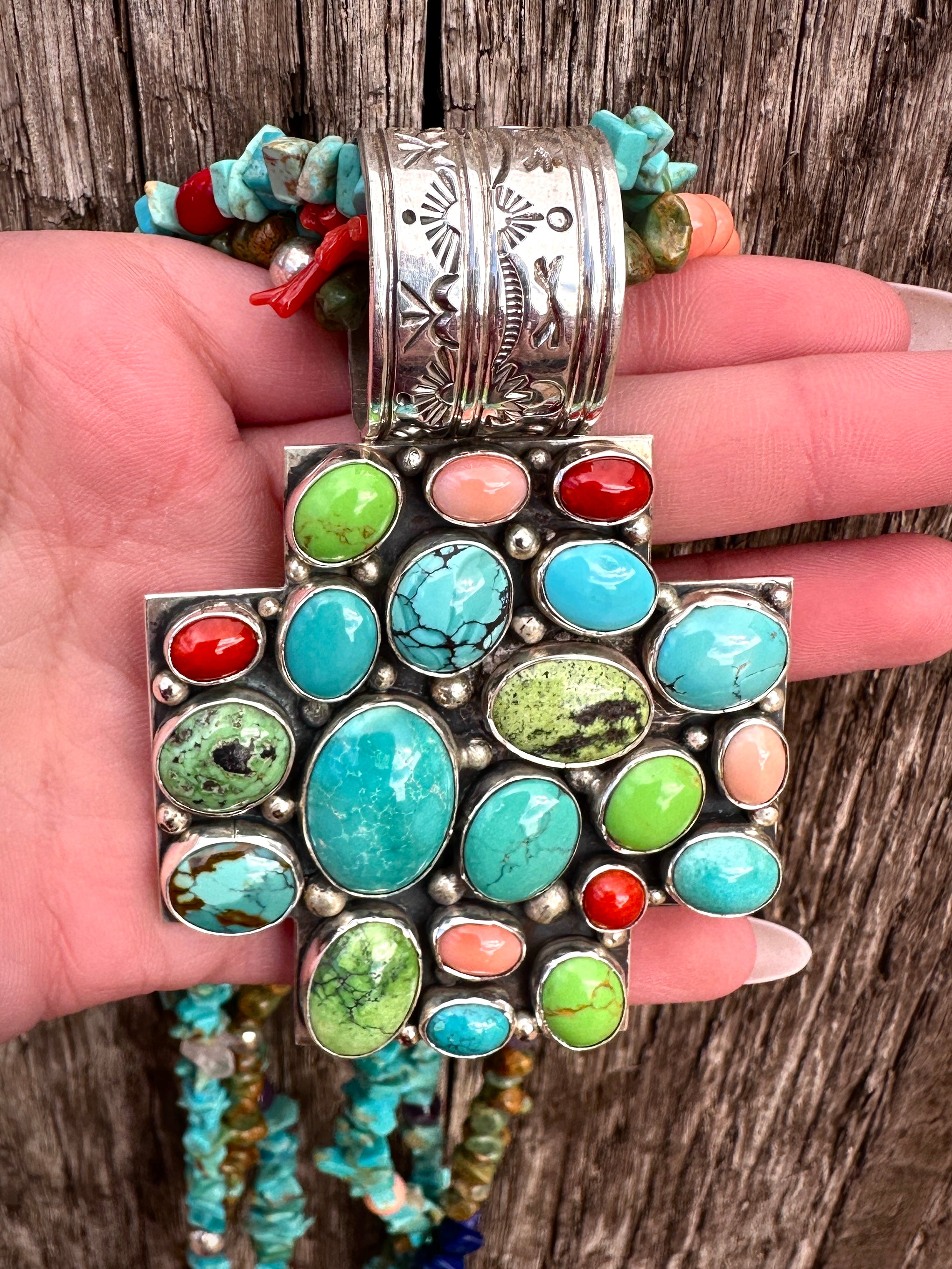 21 Stone Gilbert Secatero Cross Pendant from Rodgers Collection