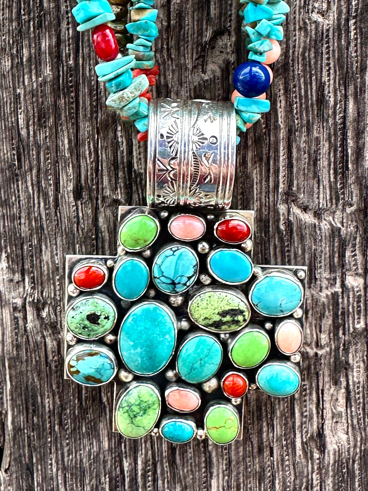 21 Stone Gilbert Secatero Cross Pendant from Rodgers Collection