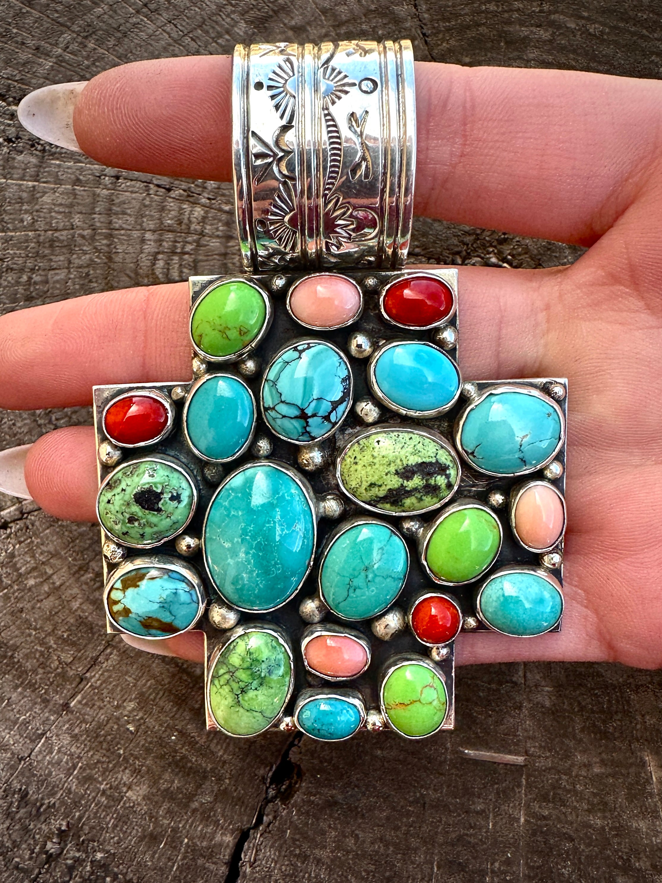 21 Stone Gilbert Secatero Cross Pendant from Rodgers Collection