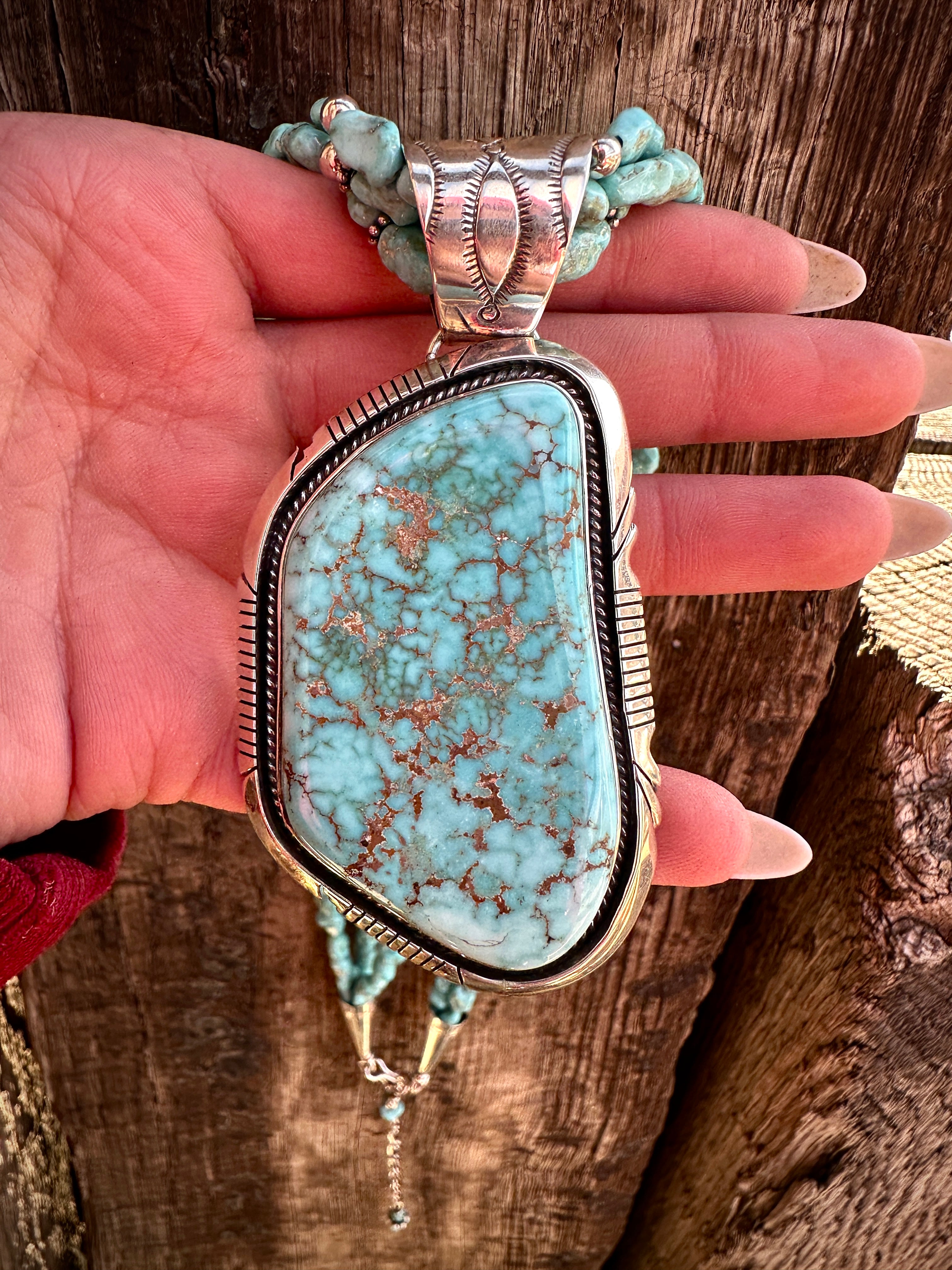Fabulous Huge Dry Creek Pendant on Beaded Necklace from Rodgers Collection