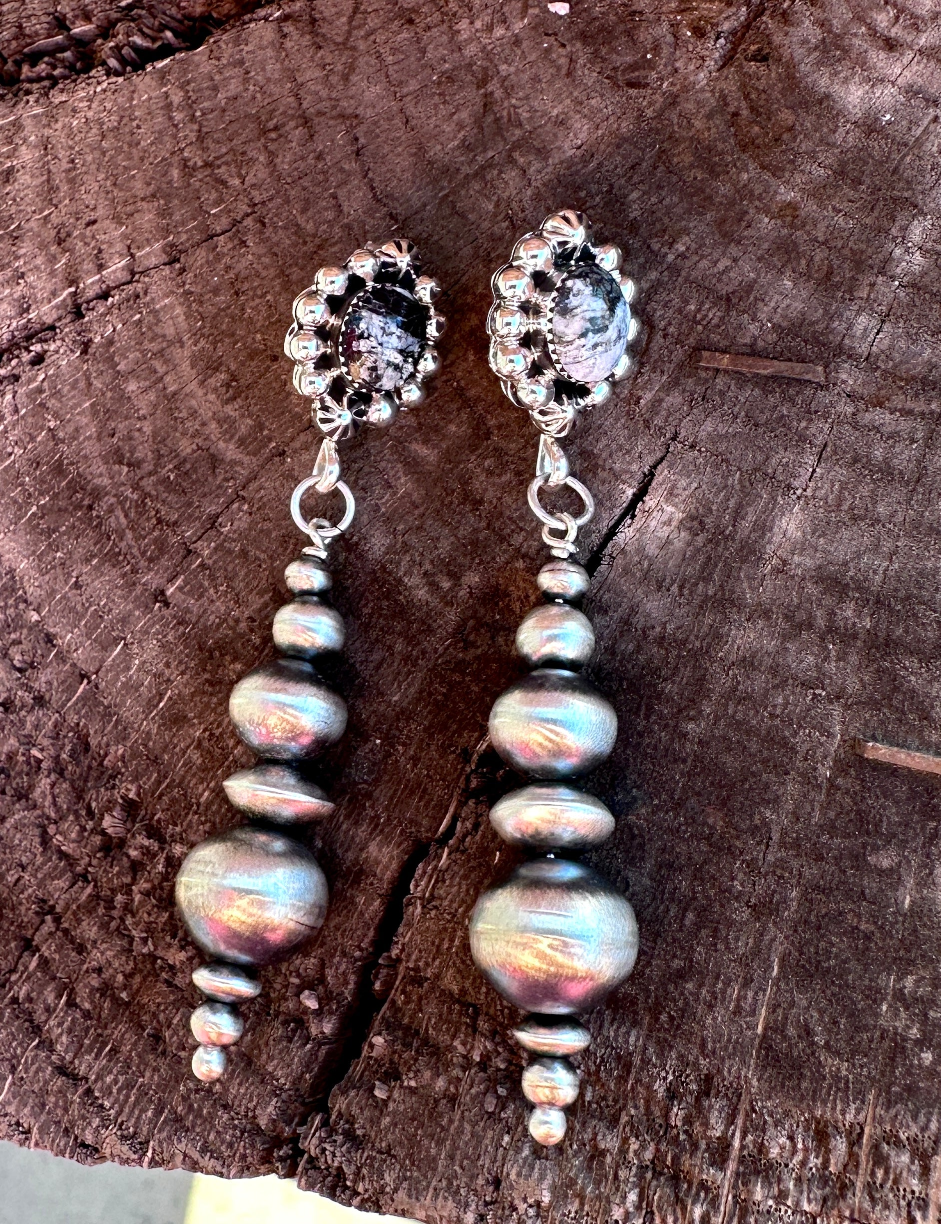 Handmade Navajo Pearl Drop Earrings w/ Turquoise