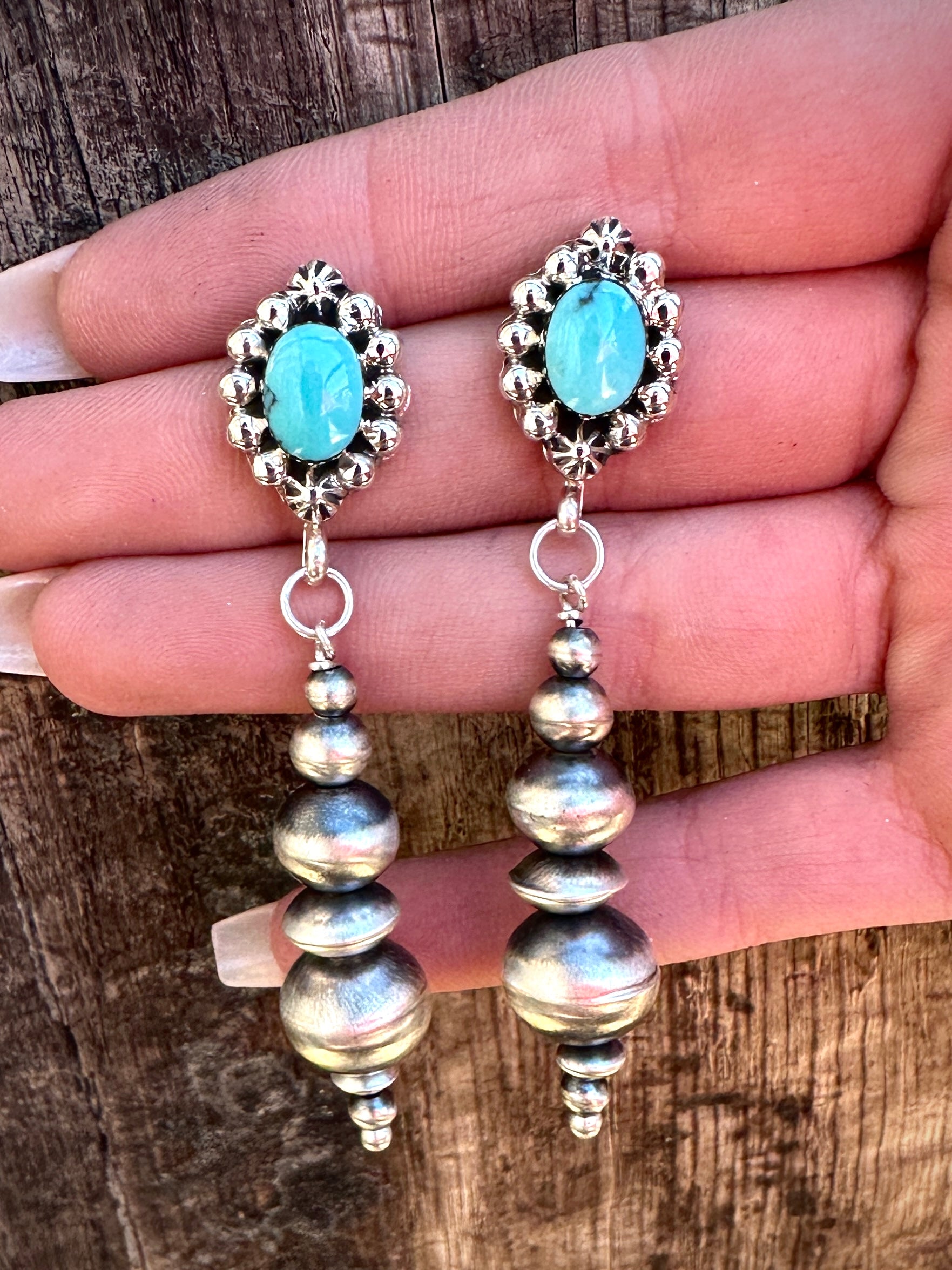 Handmade Navajo Pearl Drop Earrings w/ Turquoise