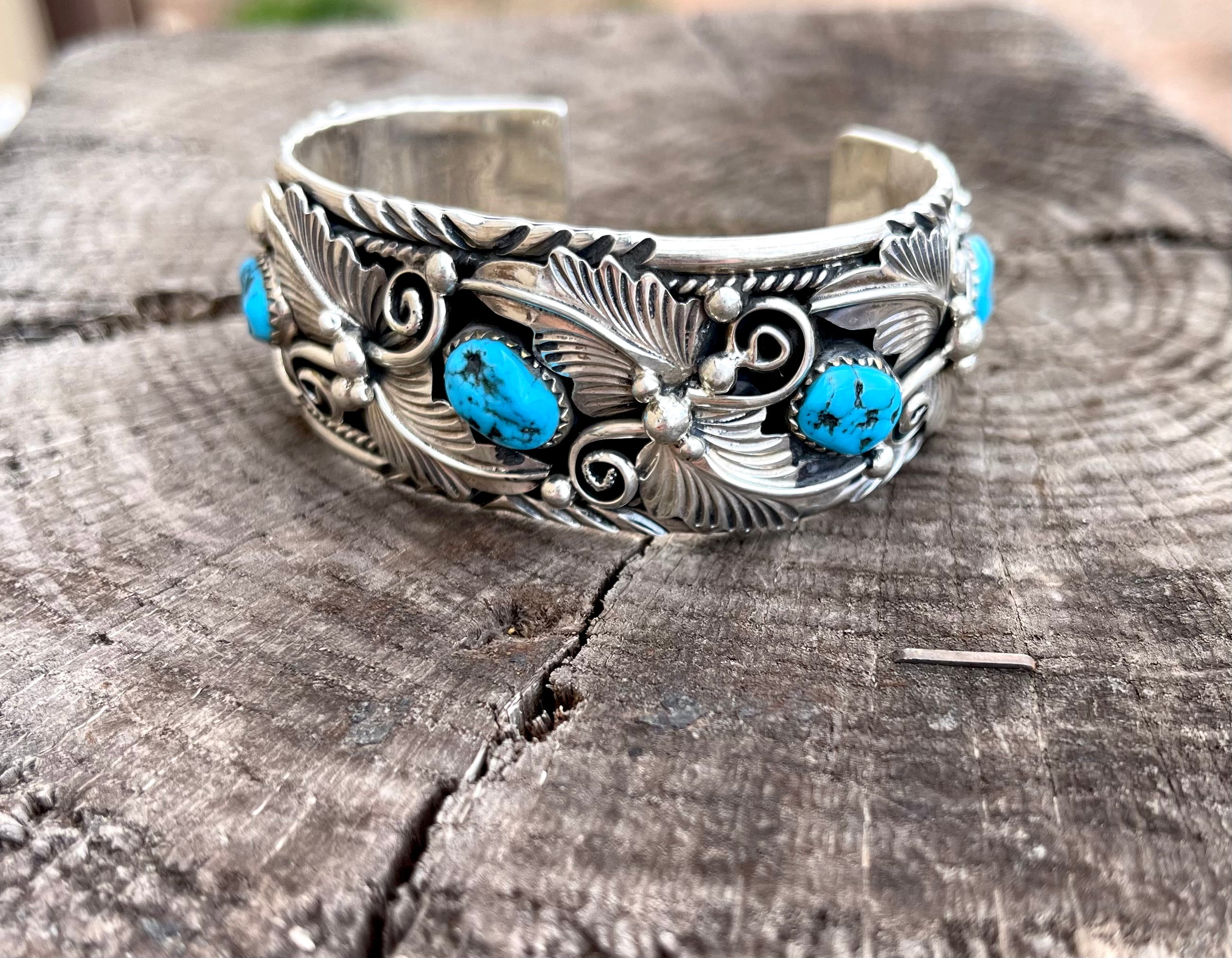 Sleeping Beauty Nuggets Old Style Cuff with handmade leafs