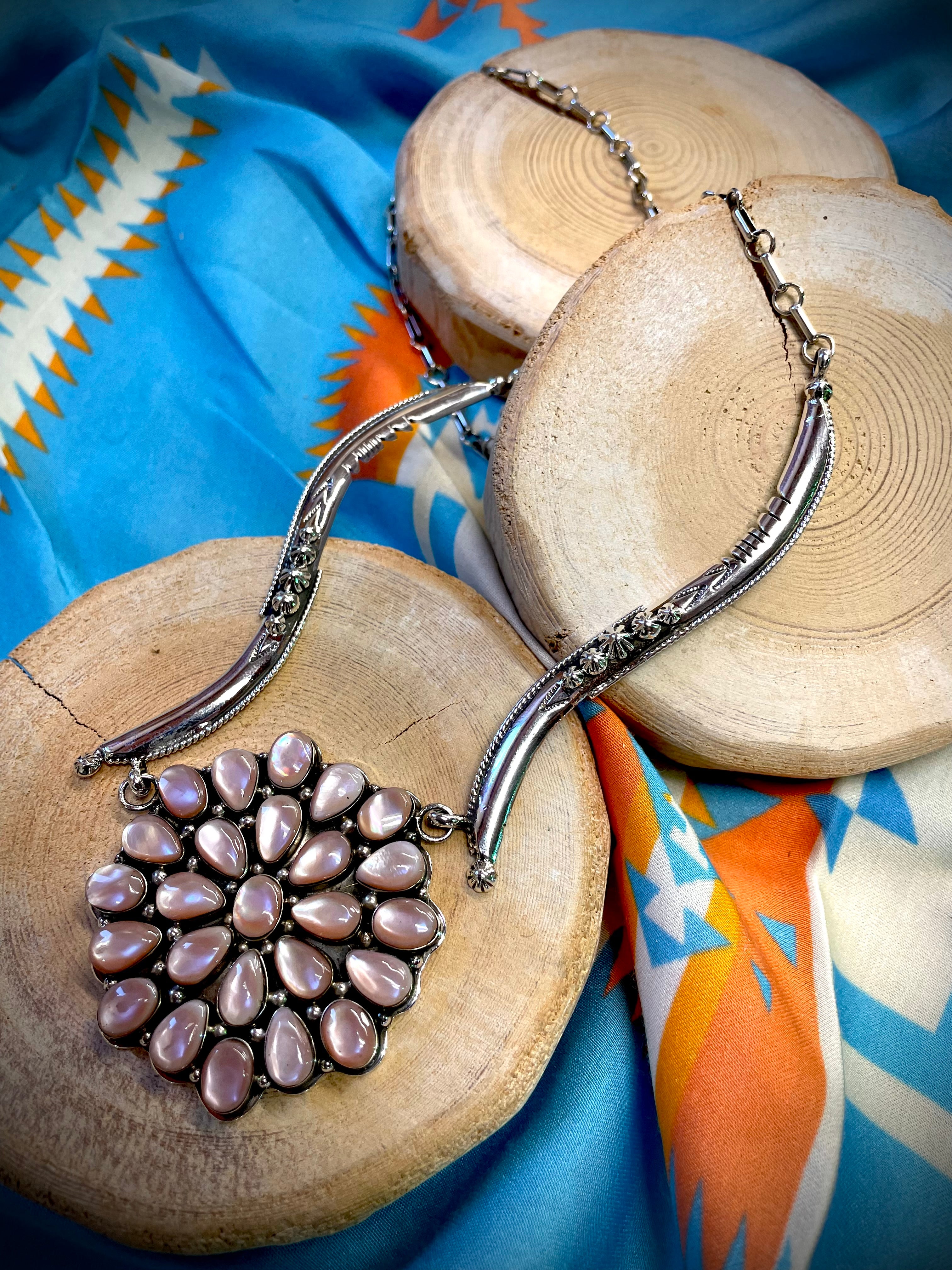 Chaco Canyon Pink Mussel Shell Cluster Necklace