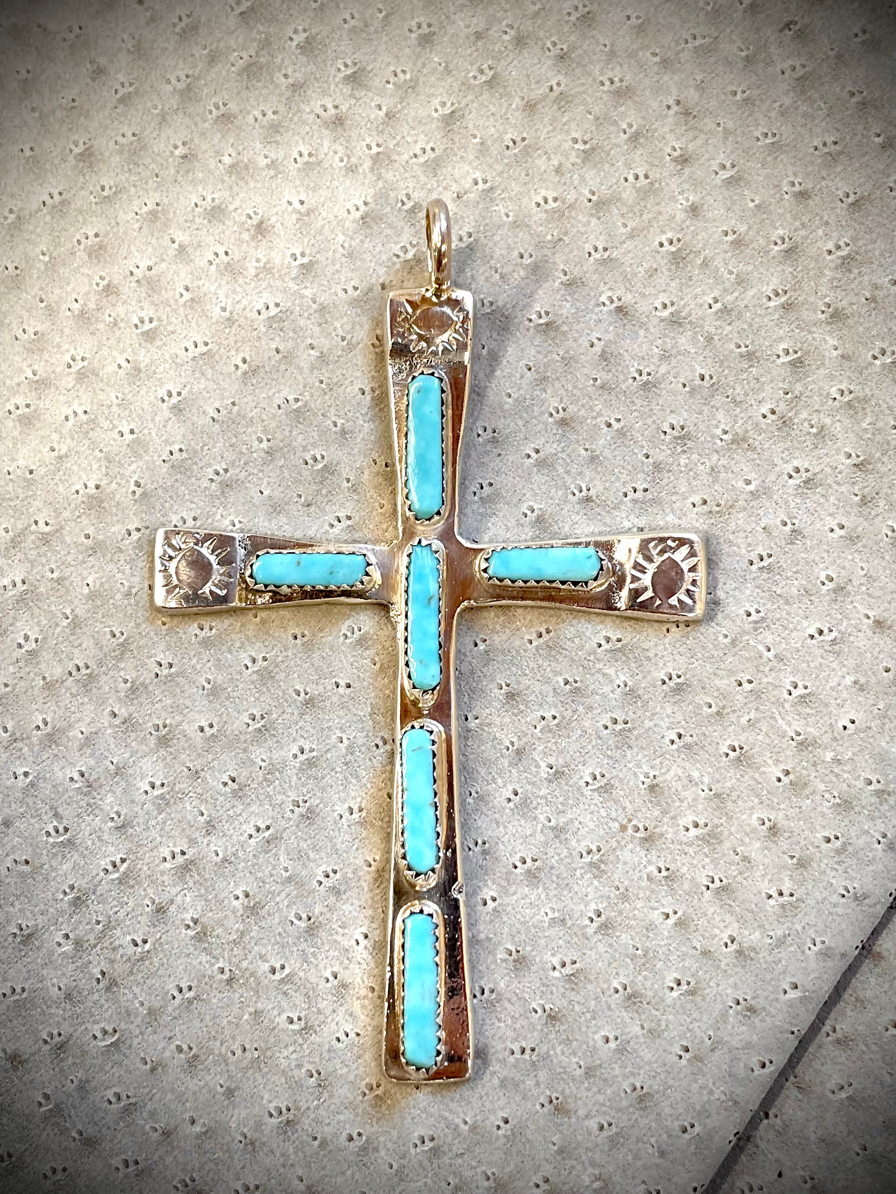 6 Stone Turquoise Cross Pendant