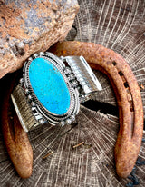 One of a Kind, High Grade Turquoise Cuff by Clarence Long