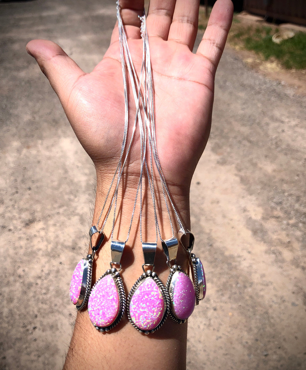 Navajo Pink Opal Pendant Artist Jan Mariano