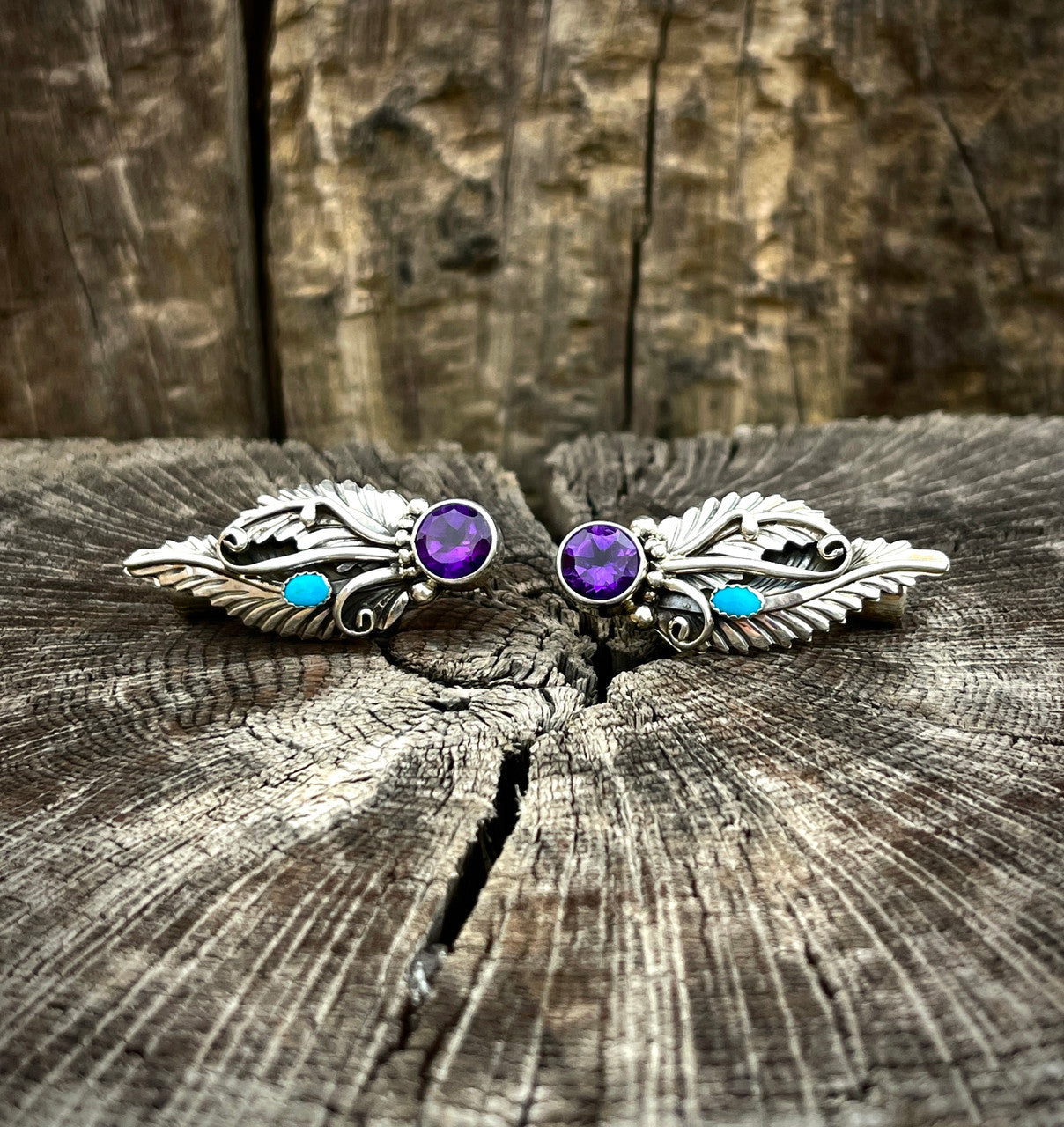 Gilbert Smith African Amethyst and Sleeping Beauty Ear Climber