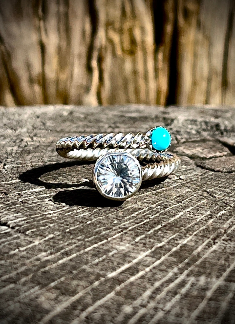 Sleeping Beauty and White Topaz Spin You Around, Around This Ring