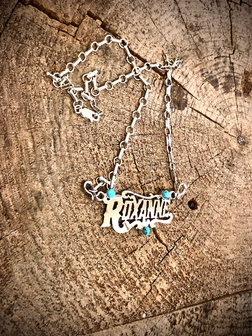Navajo Hand Etched Name Kingman Turquoise Necklaces Artist Michael Yazzie