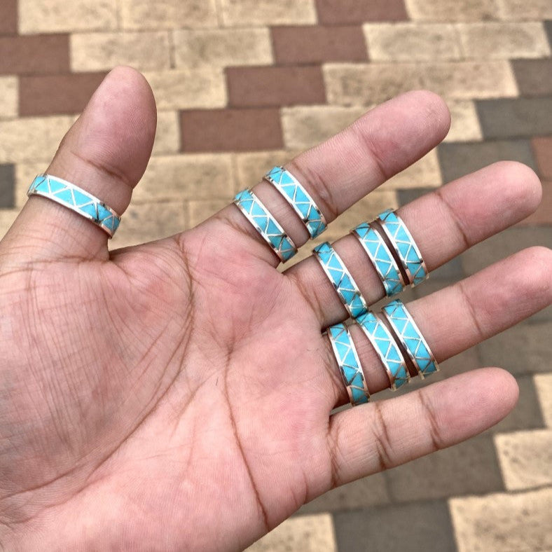 Zig Zag Kingman Turquoise Rings Zuni Tribe