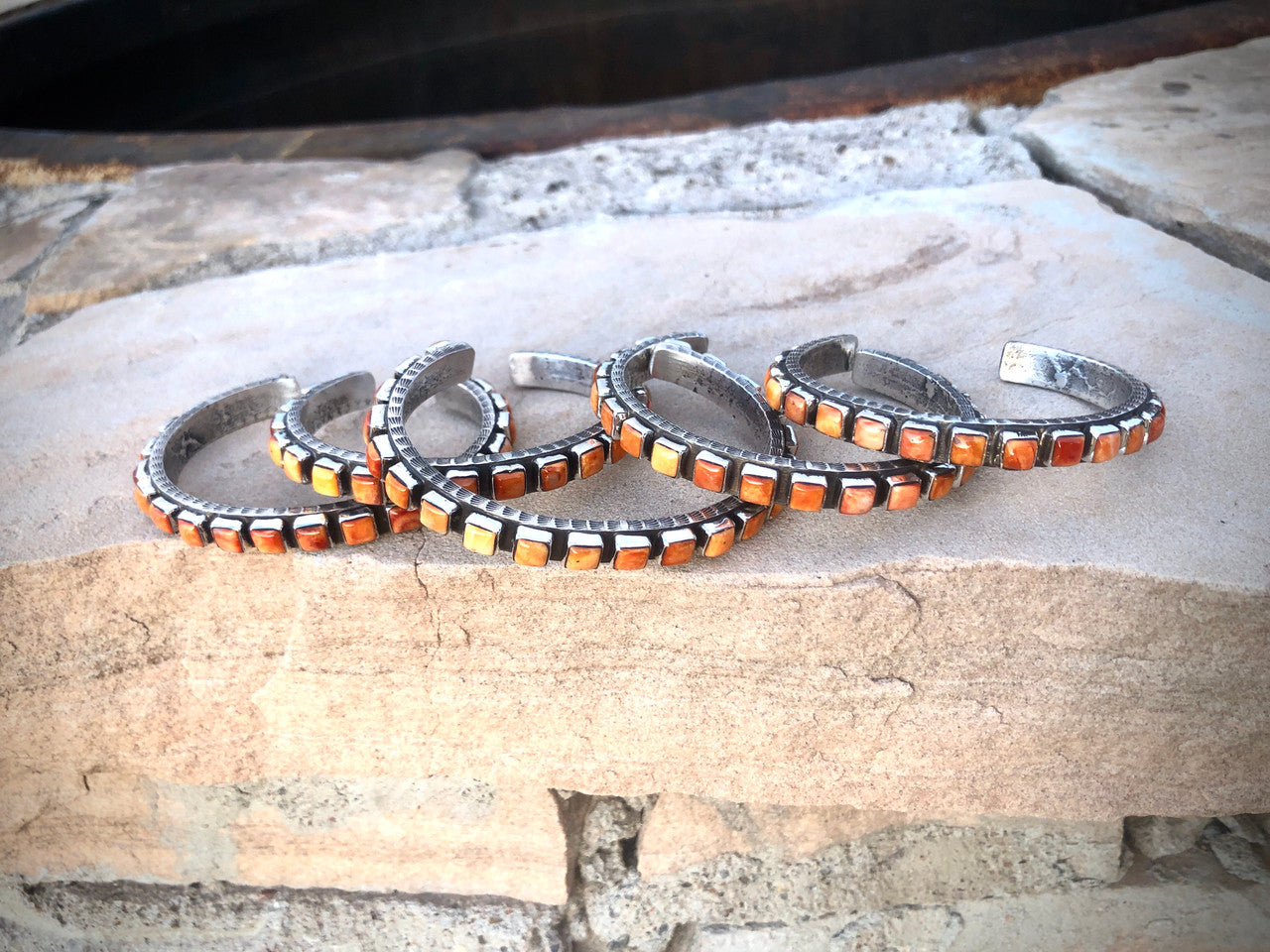 Chaco Canyon Red, Purple, Orange and Sleeping Beauty Turquoise 21 Row Cuff