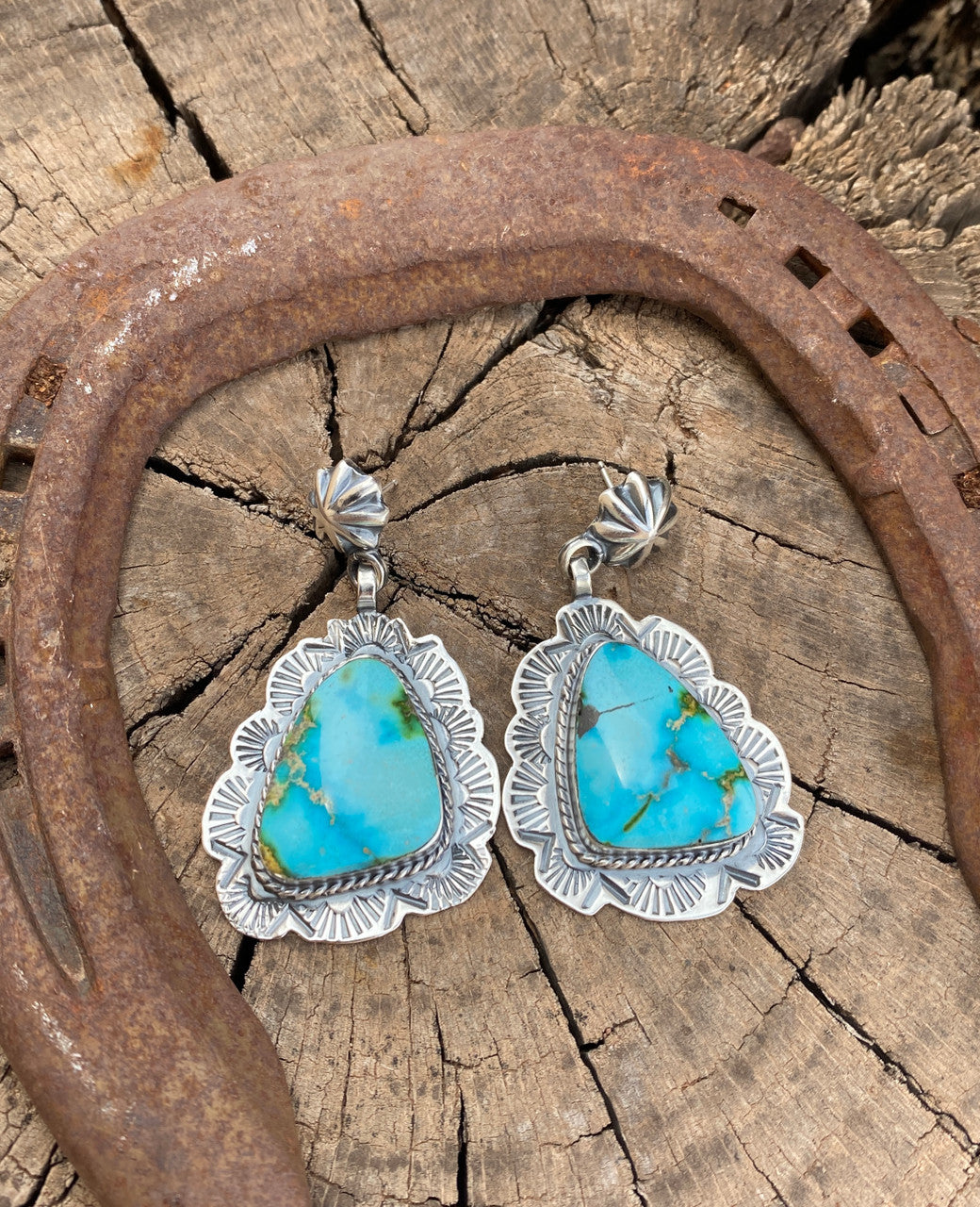 Chaco Canyon Stamped Drop Earrings Sonoran Gold Turquoise Chaco