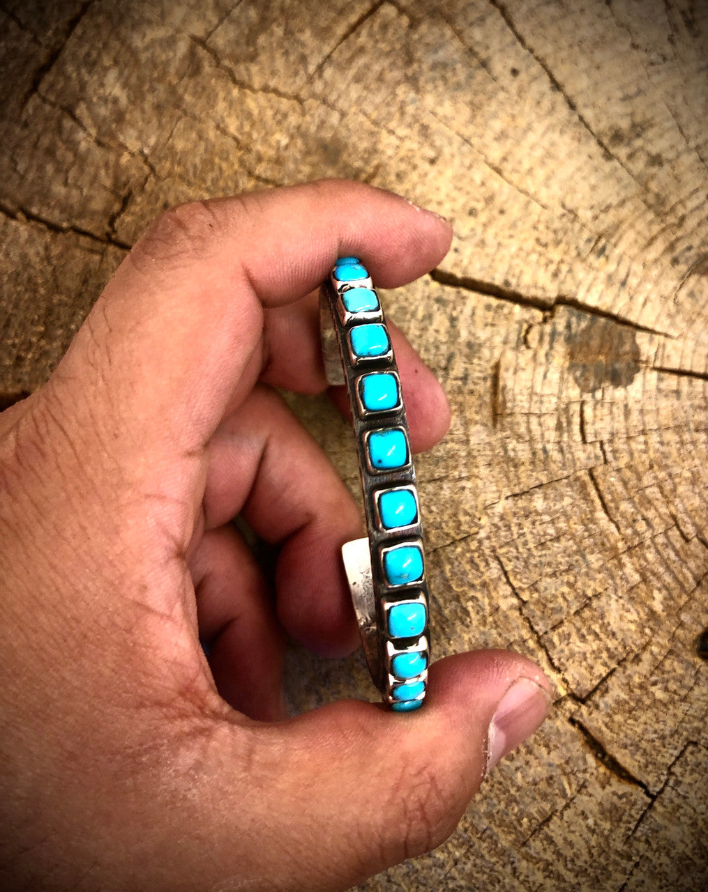Chaco Canyon Red, Purple, Orange and Sleeping Beauty Turquoise 21 Row Cuff
