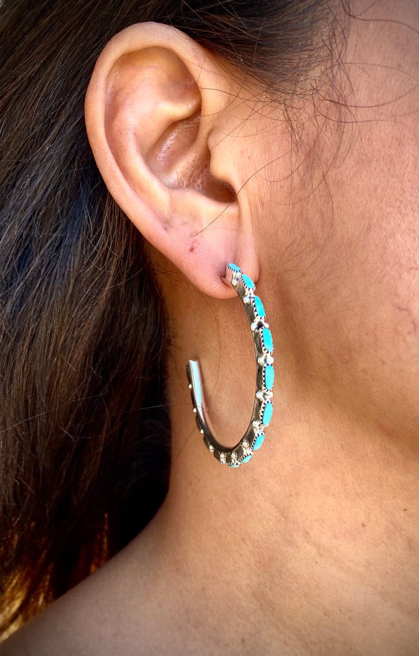 Chaco Canyon 3 5-8" Zuni Hoop Earrings Artist Murray Hannaweeka
