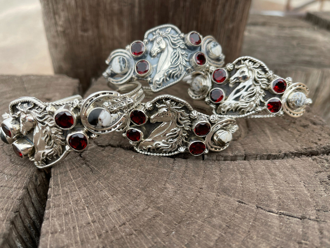 White Buffalo and Garnet Horse Cuff