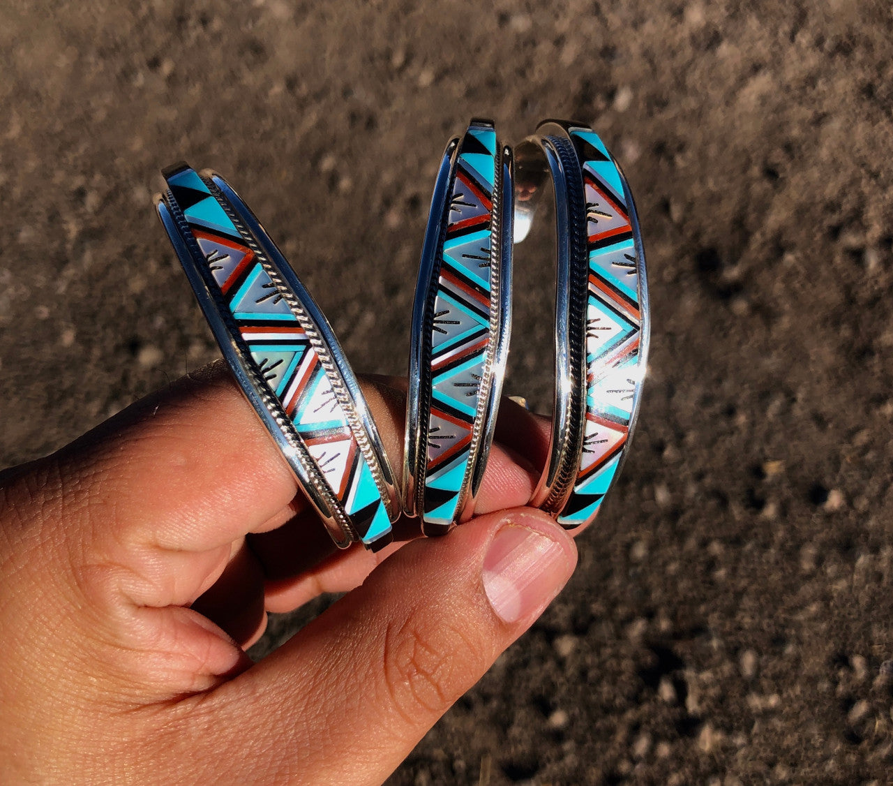 Chaco Canyon Zuni Multi Inlay Stone Cuff Artists Rydell & Lynette Yuselew