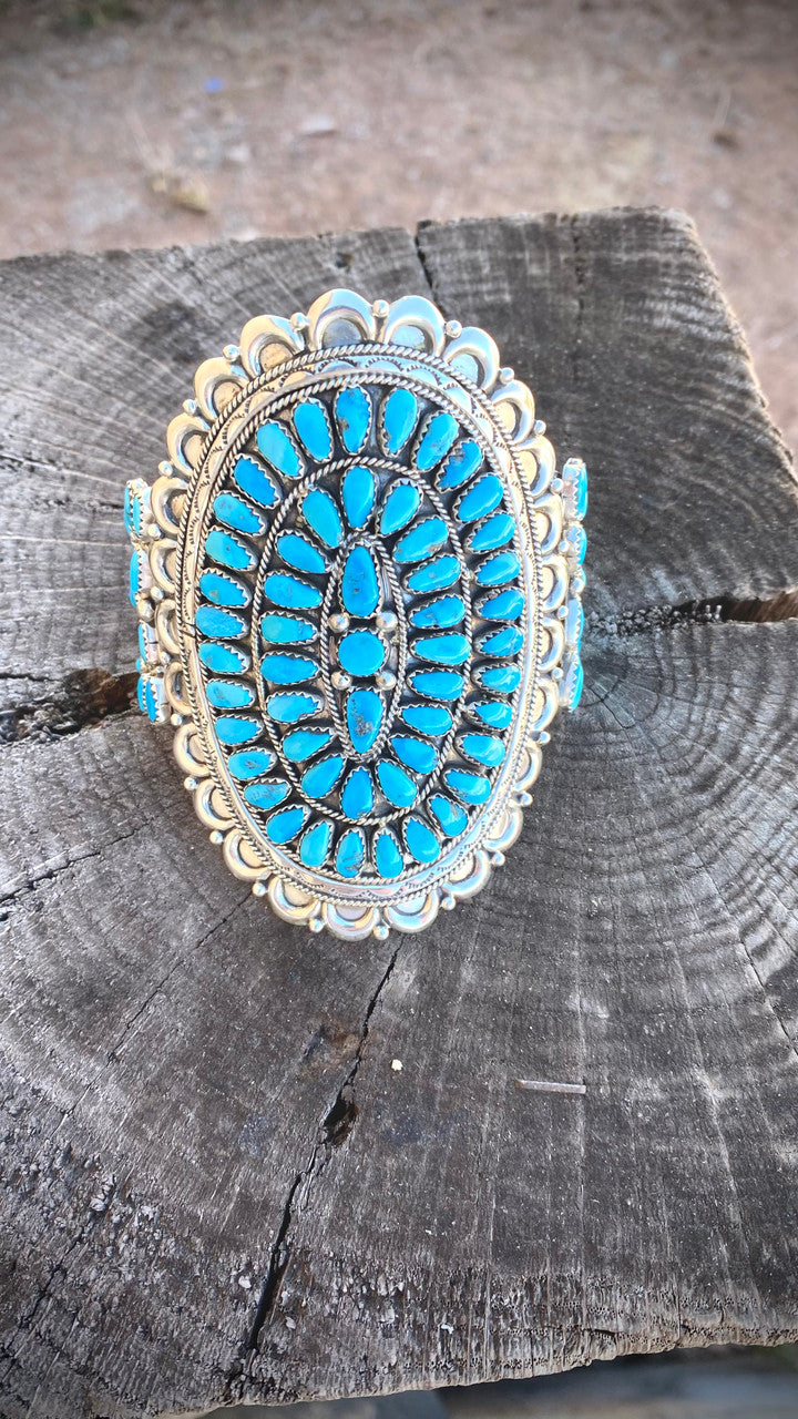 Chaco Canyon Sleeping Beauty Cluster Navajo Cuff Artist Justina WIlson