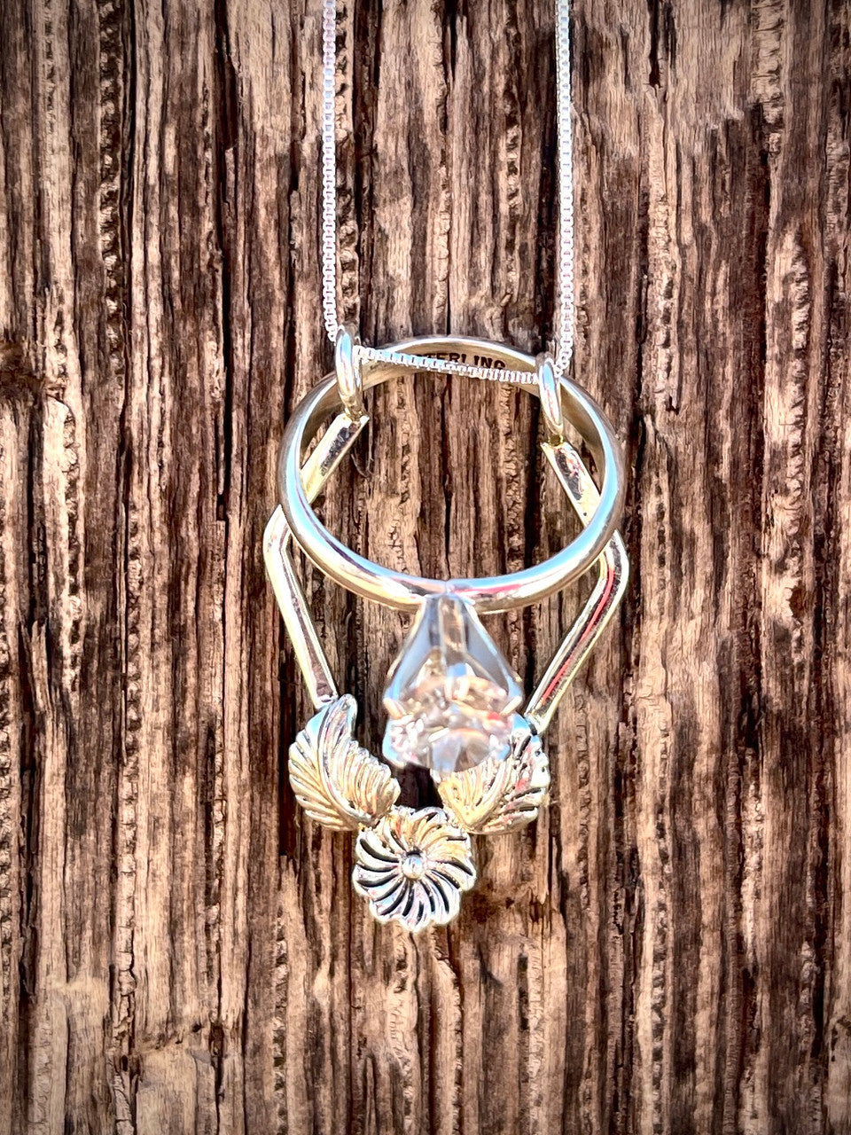 All Silver Flower Ring Holder Necklace