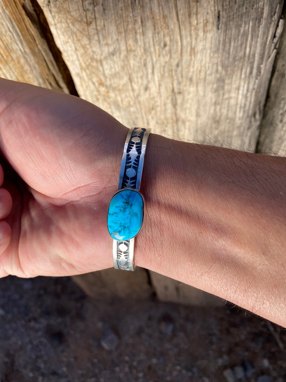 Tahe Men's Stamped Turquoise Cuff
