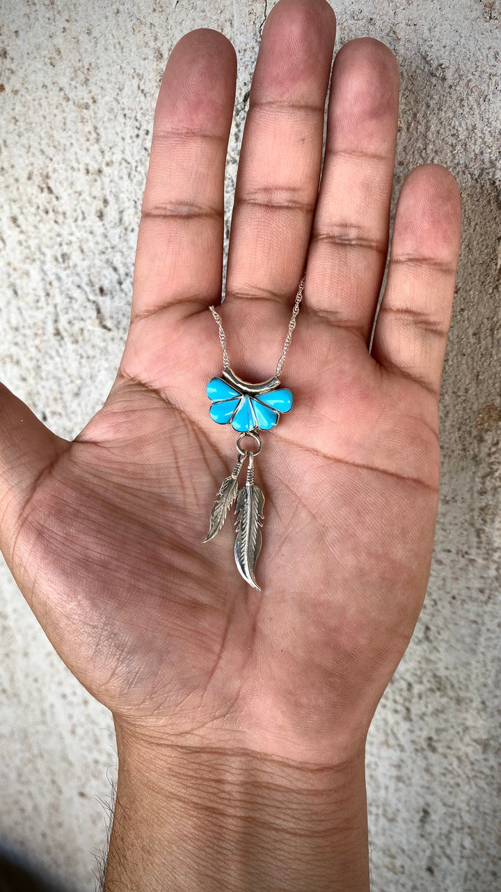 Zuni Half Flower Feather Necklace 18