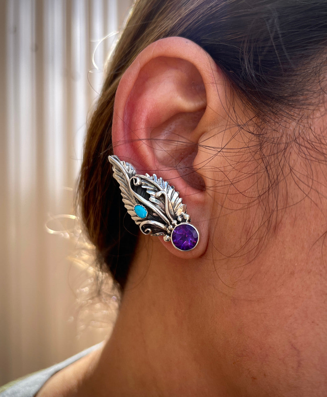 Gilbert Smith African Amethyst and Sleeping Beauty Ear Climber