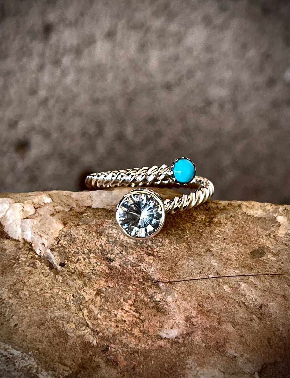 Sleeping Beauty and White Topaz Spin You Around, Around This Ring