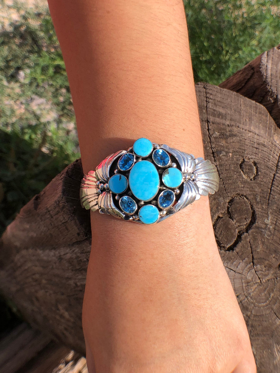 Chaco Canyon Swiss Blue Topaz and Kingman Turquoise Cuff