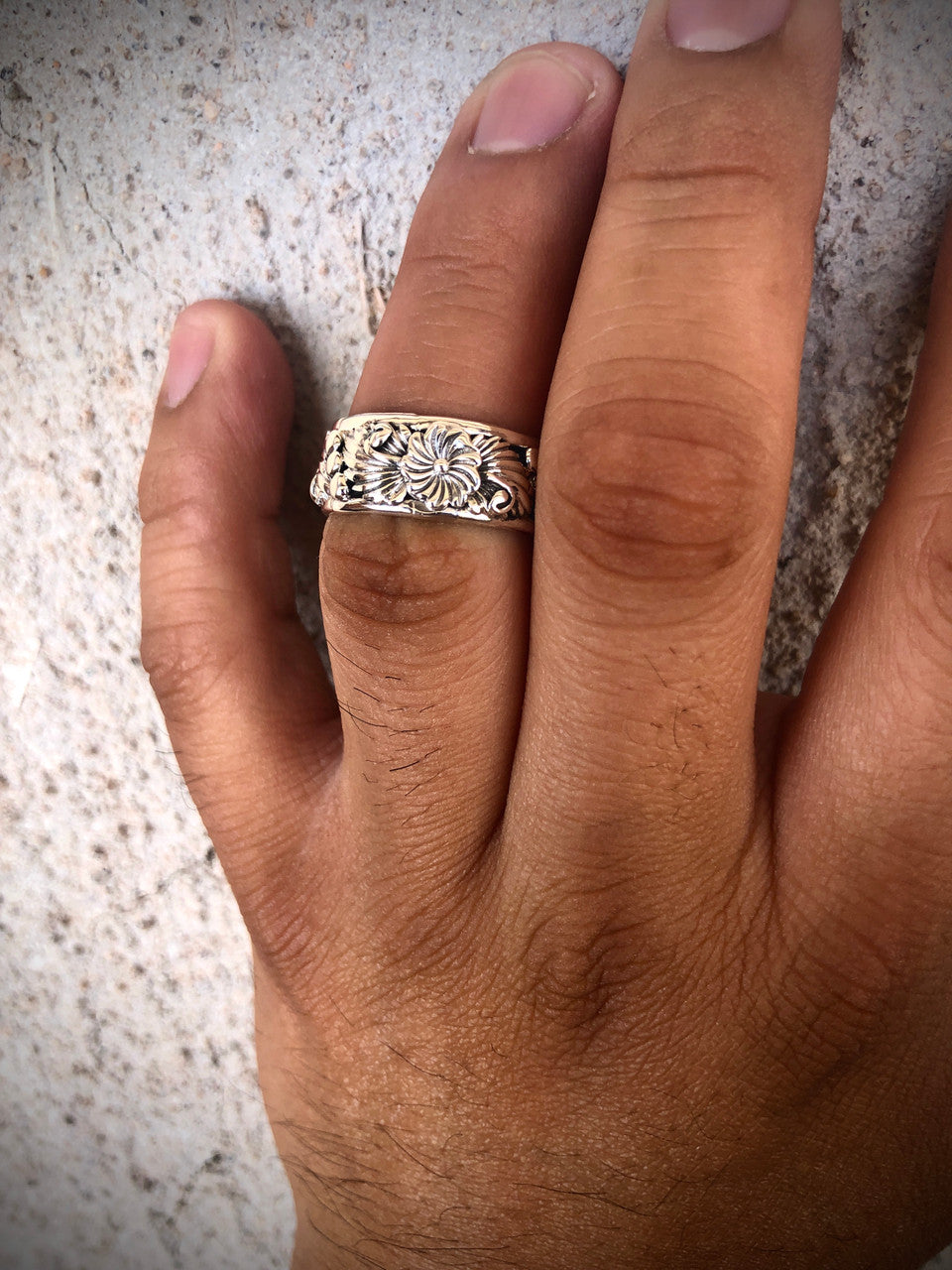 All Silver Flower Leaf Ring Navajo Made