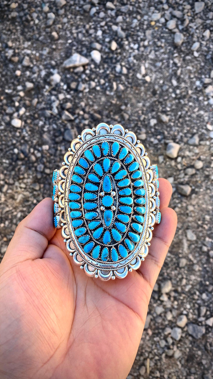 Chaco Canyon Sleeping Beauty Cluster Navajo Cuff Artist Justina WIlson