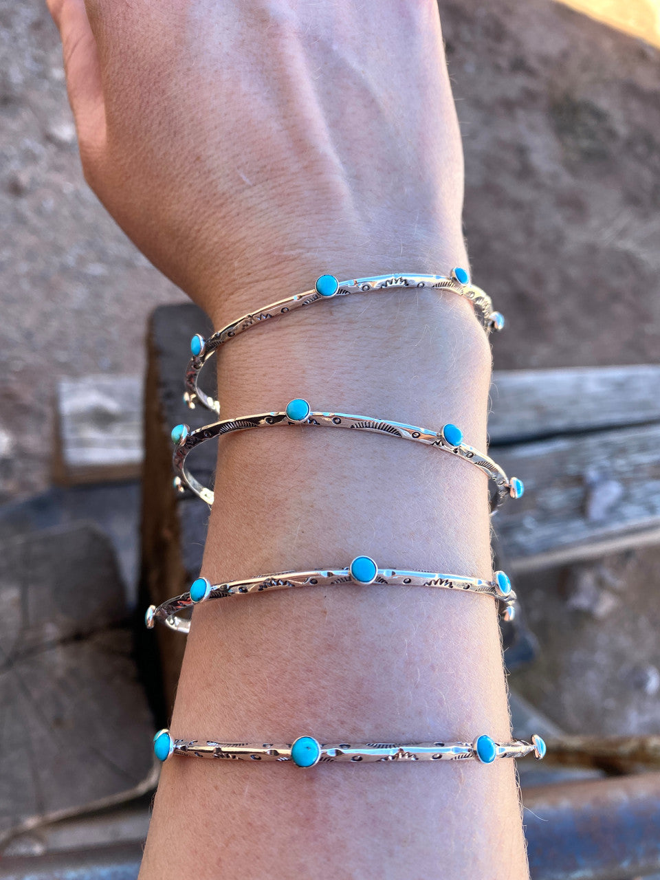 Sleeping Beauty Stack Em' Etched Bangles Navajo Artist Evelyn Bahe