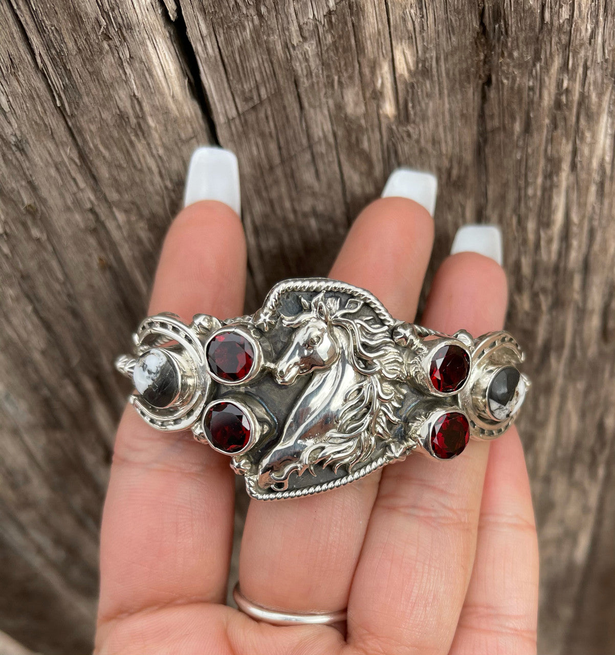 White Buffalo and Garnet Horse Cuff
