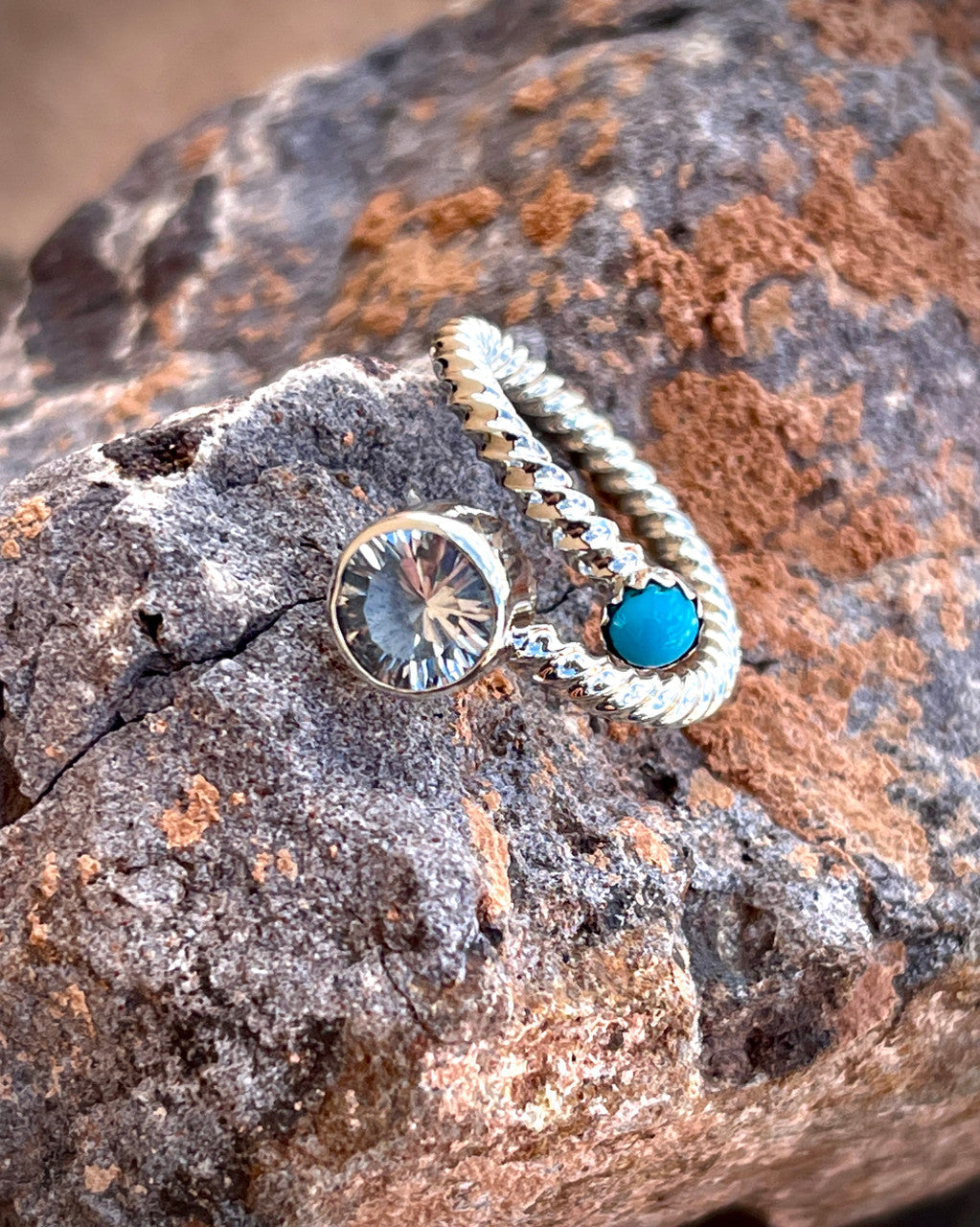 Sleeping Beauty and White Topaz Spin You Around, Around This Ring