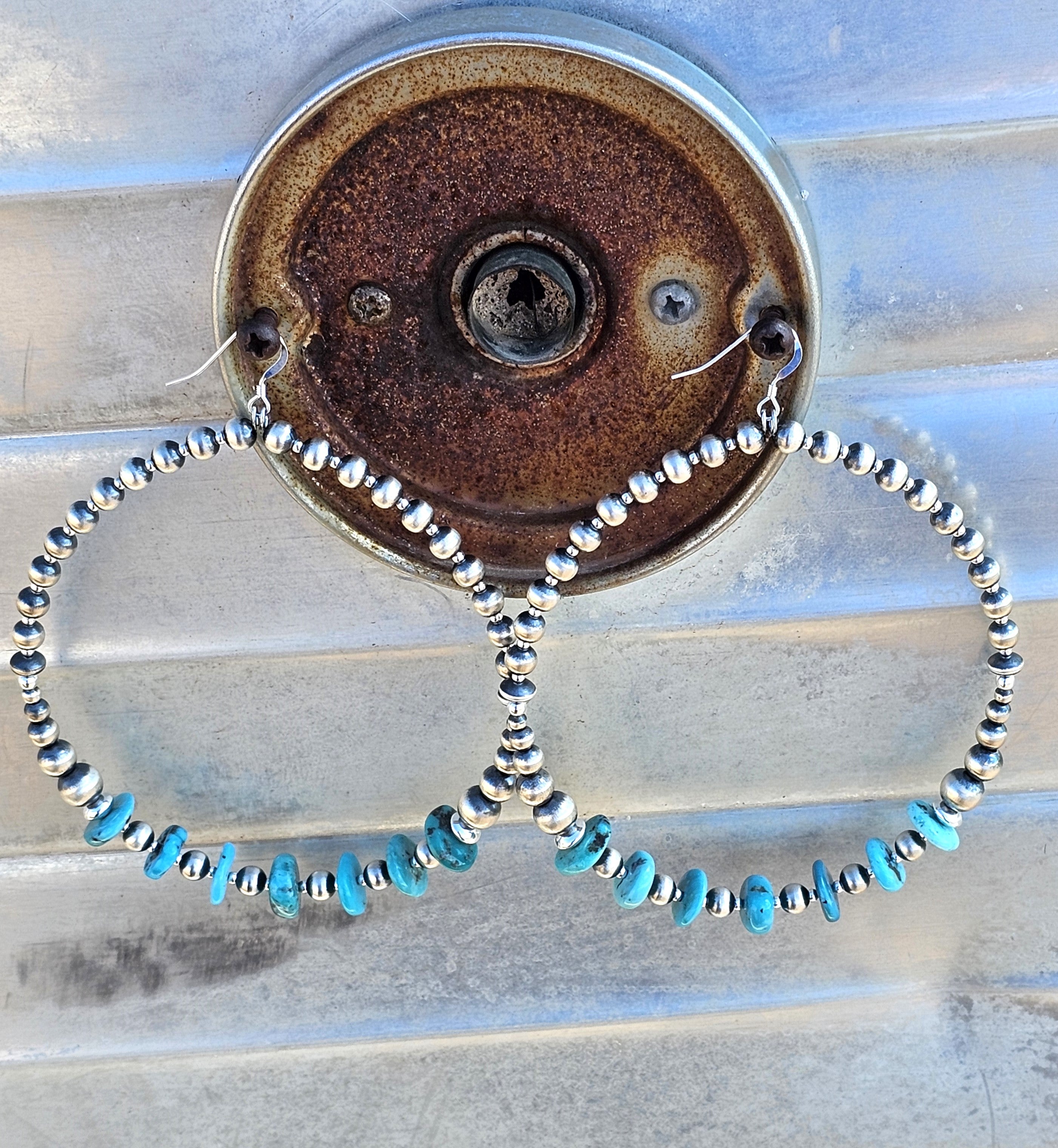 Lustrous Pearls and Turquoise Hoop Earrings