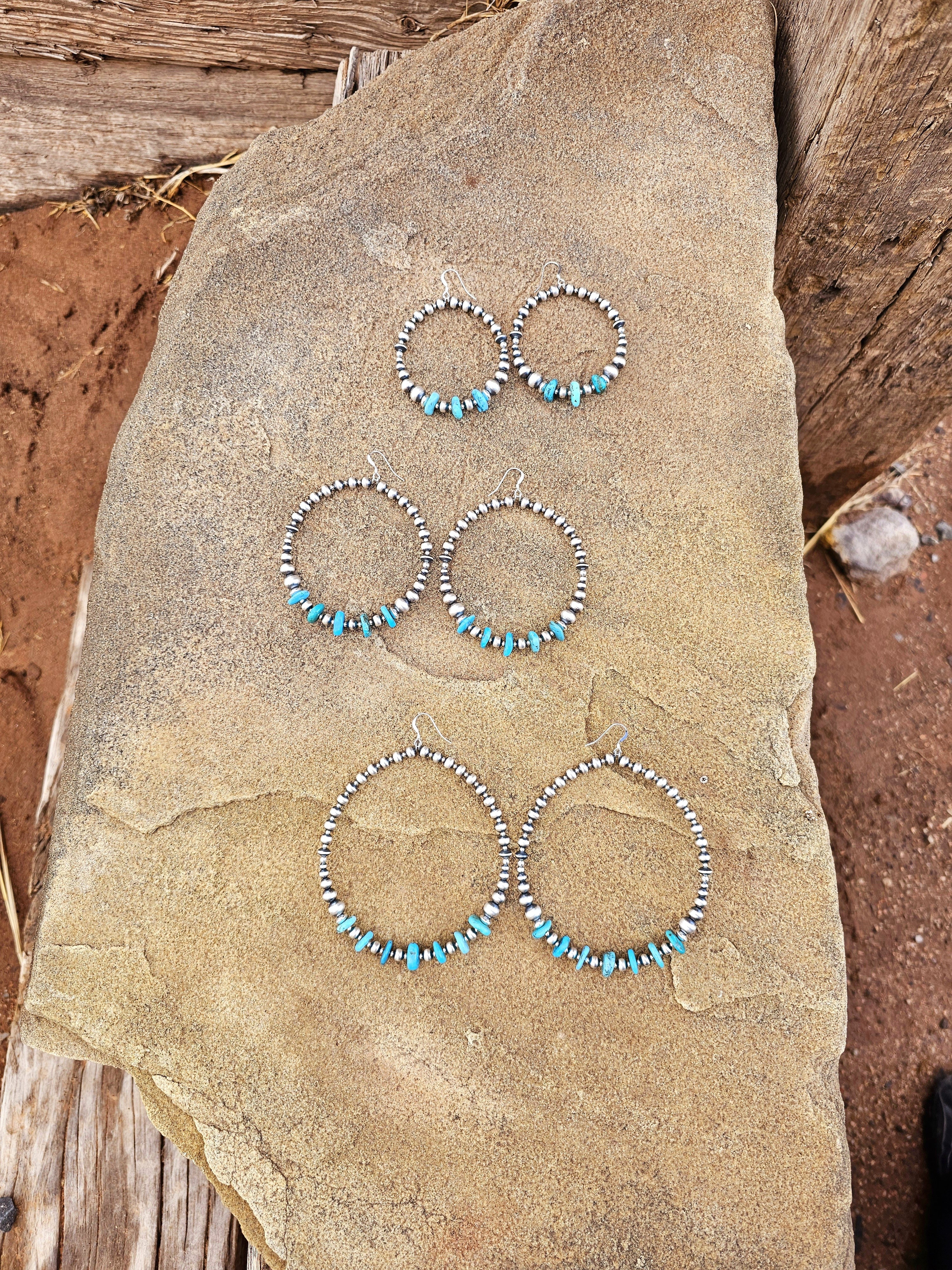 Lustrous Pearls and Turquoise Hoop Earrings