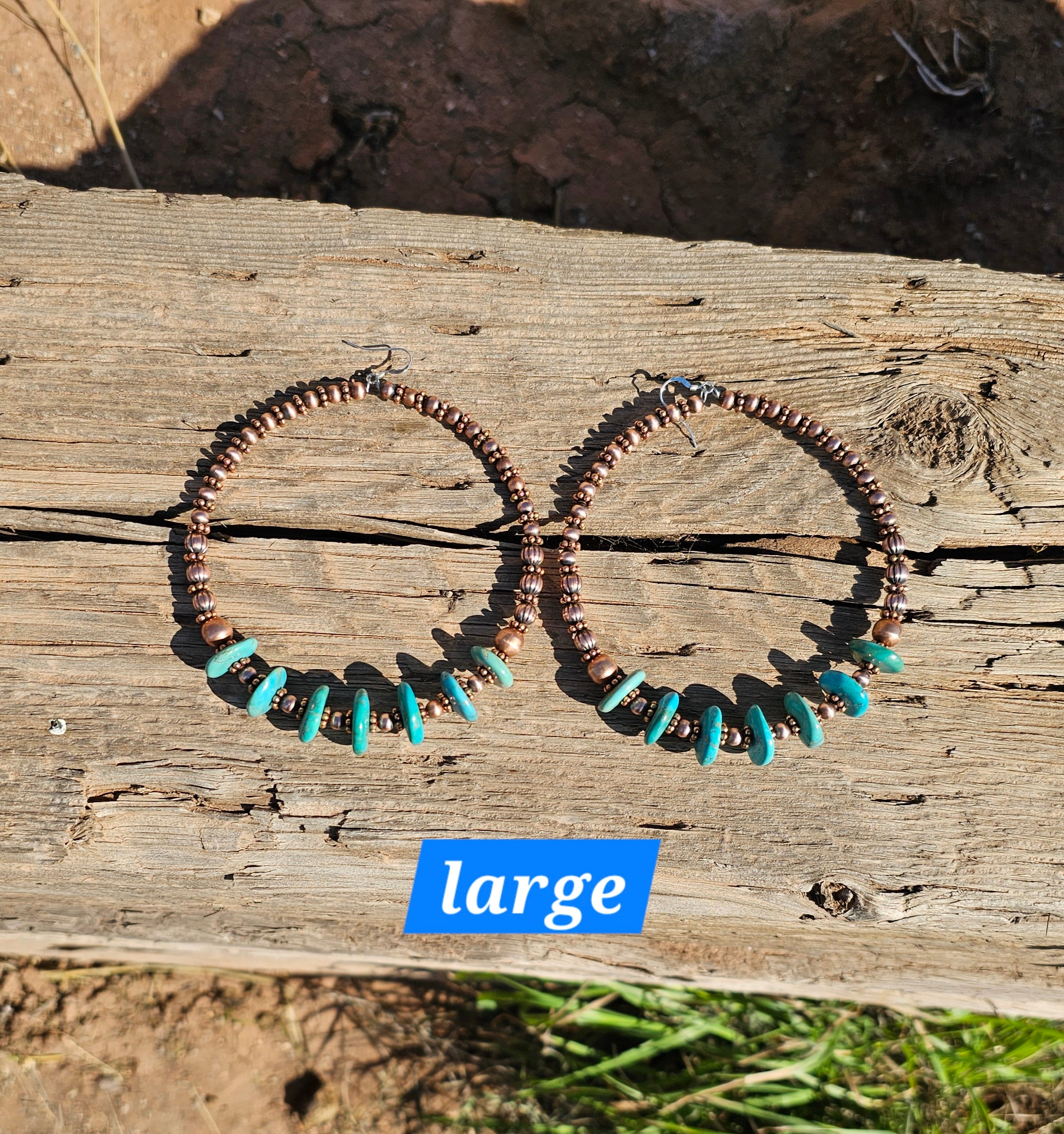 Luminous Copper Beads and Turquoise Hoop Earrings