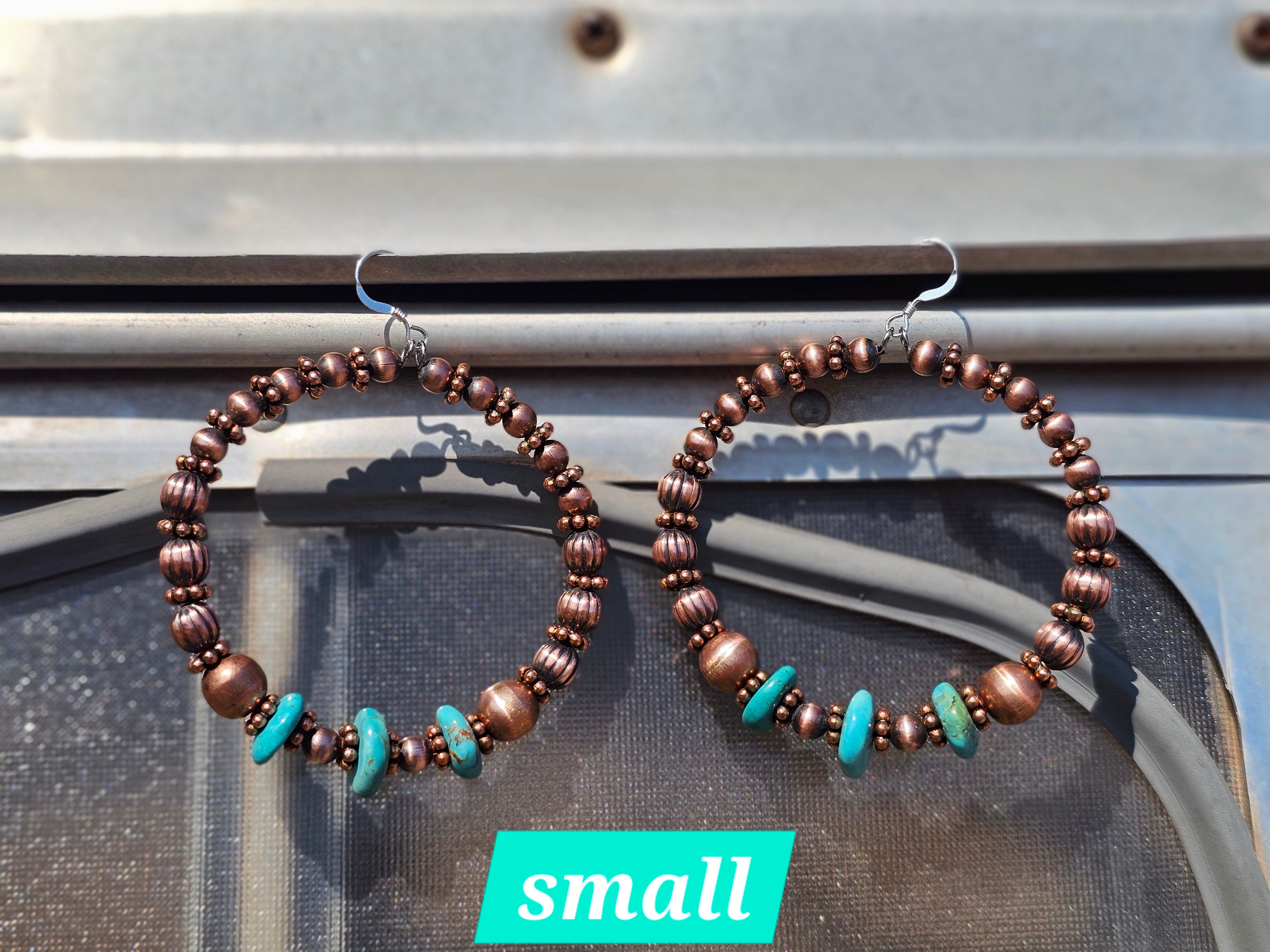 Luminous Copper Beads and Turquoise Hoop Earrings