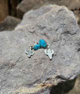 Turquoise Stud with Dangling Cacti Earring