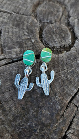 Turquoise Stud with Dangling Cacti Earring