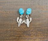 Turquoise Stud with Dangling Cacti Earring