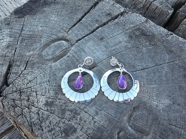 Amethyst Free Falling Hoop Earrings