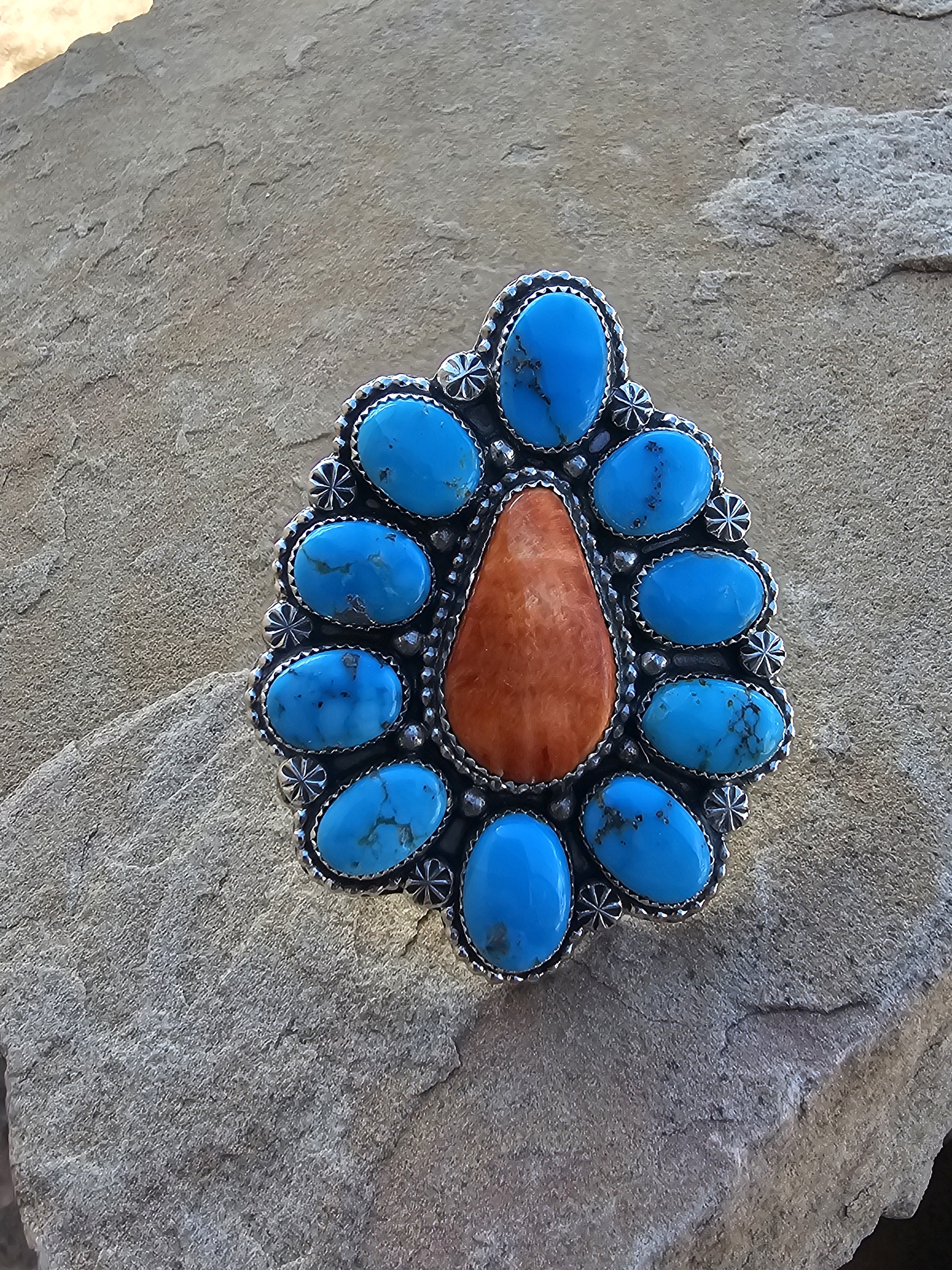 Orange Spiny Oyster Cluster Ring